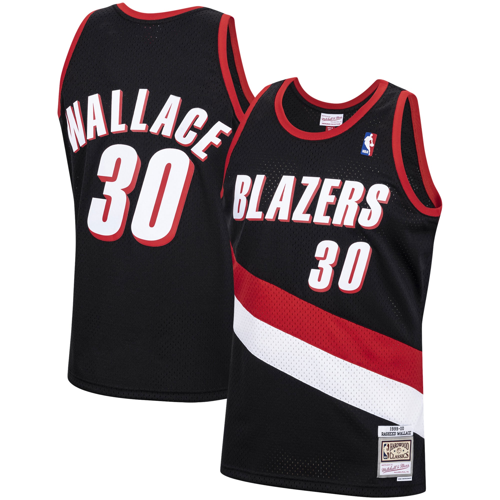Men's Mitchell & Ness Rasheed Wallace Black Portland Trail Blazers 1999-00 Hardwood Classics Swingman Basketball Jersey - JS404 