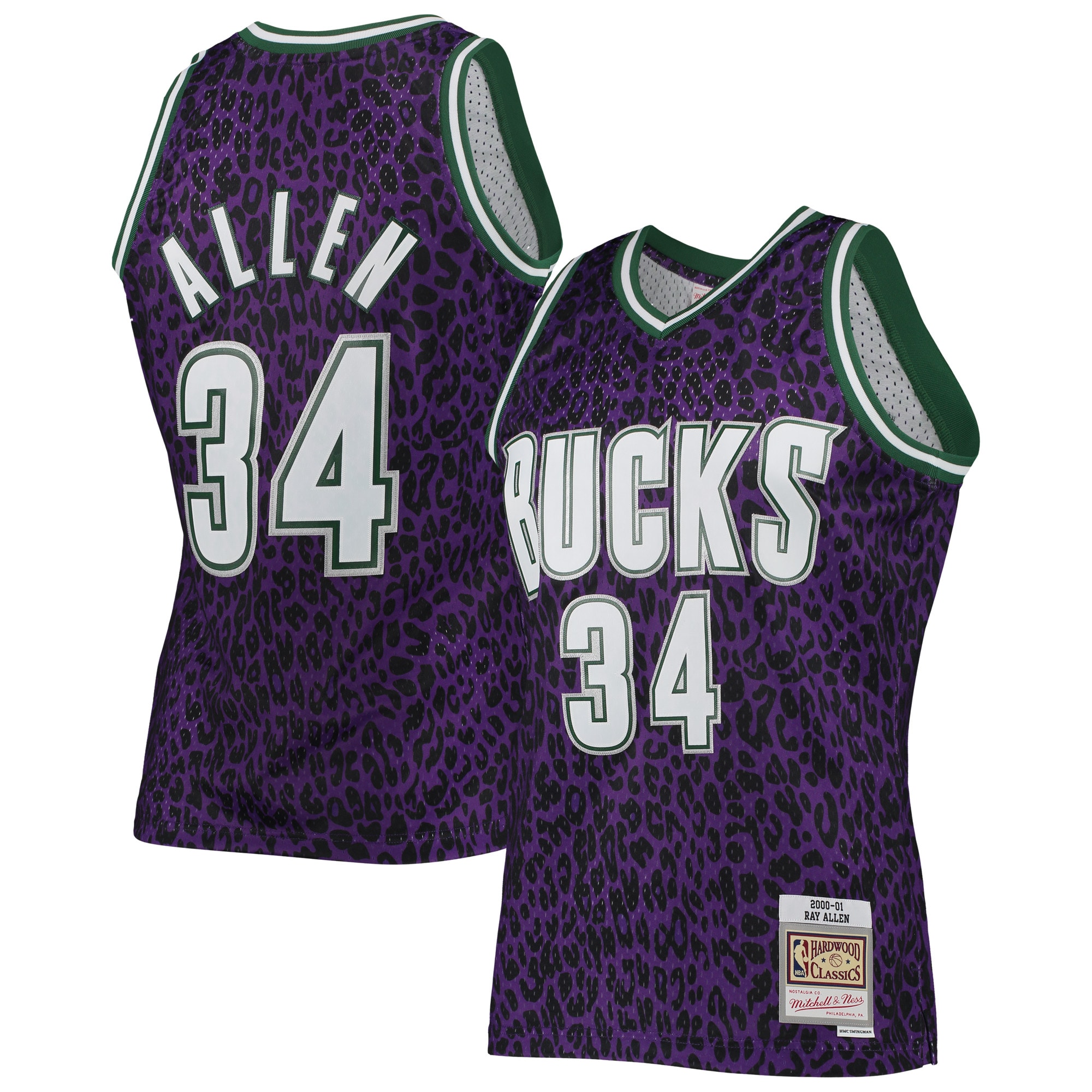 Men’s Mitchell & Ness Ray Allen Purple Milwaukee Bucks Hardwood Classics Wildlife Swingman Basketball Jersey