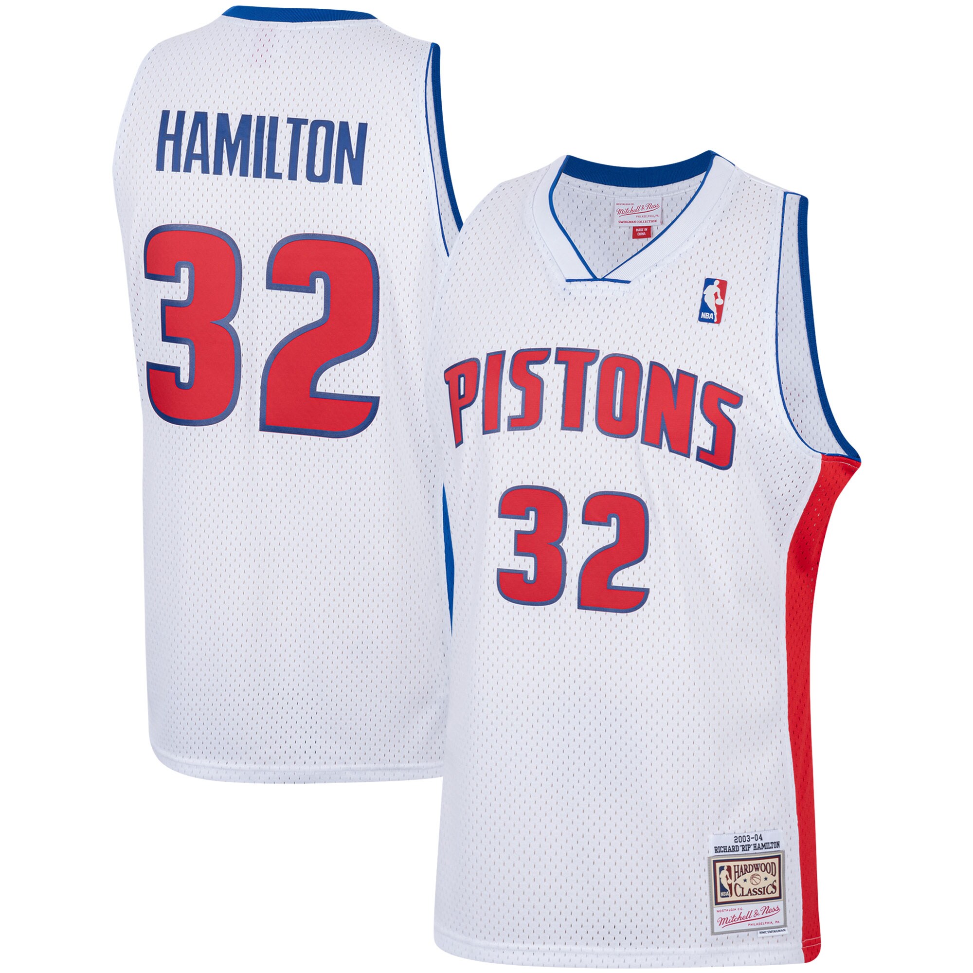 Men's Mitchell & Ness Richard Hamilton White Detroit Pistons 2003-04 Hardwood Classics Player Swingman Basketball Jersey