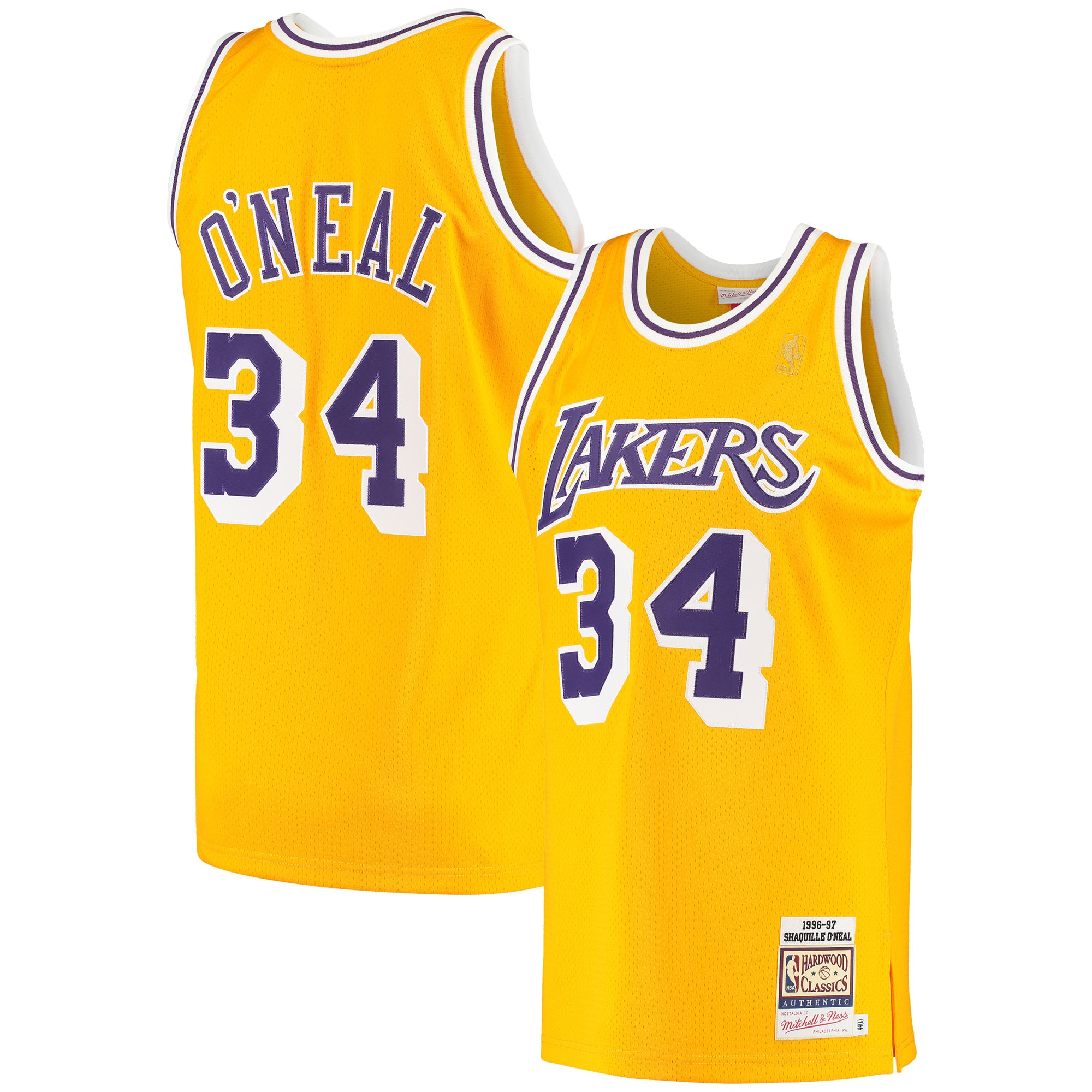 Men's Mitchell & Ness Shaquille O'Neal Gold Los Angeles Lakers 1996/97 Hardwood Classics Basketball Jersey - JS471 