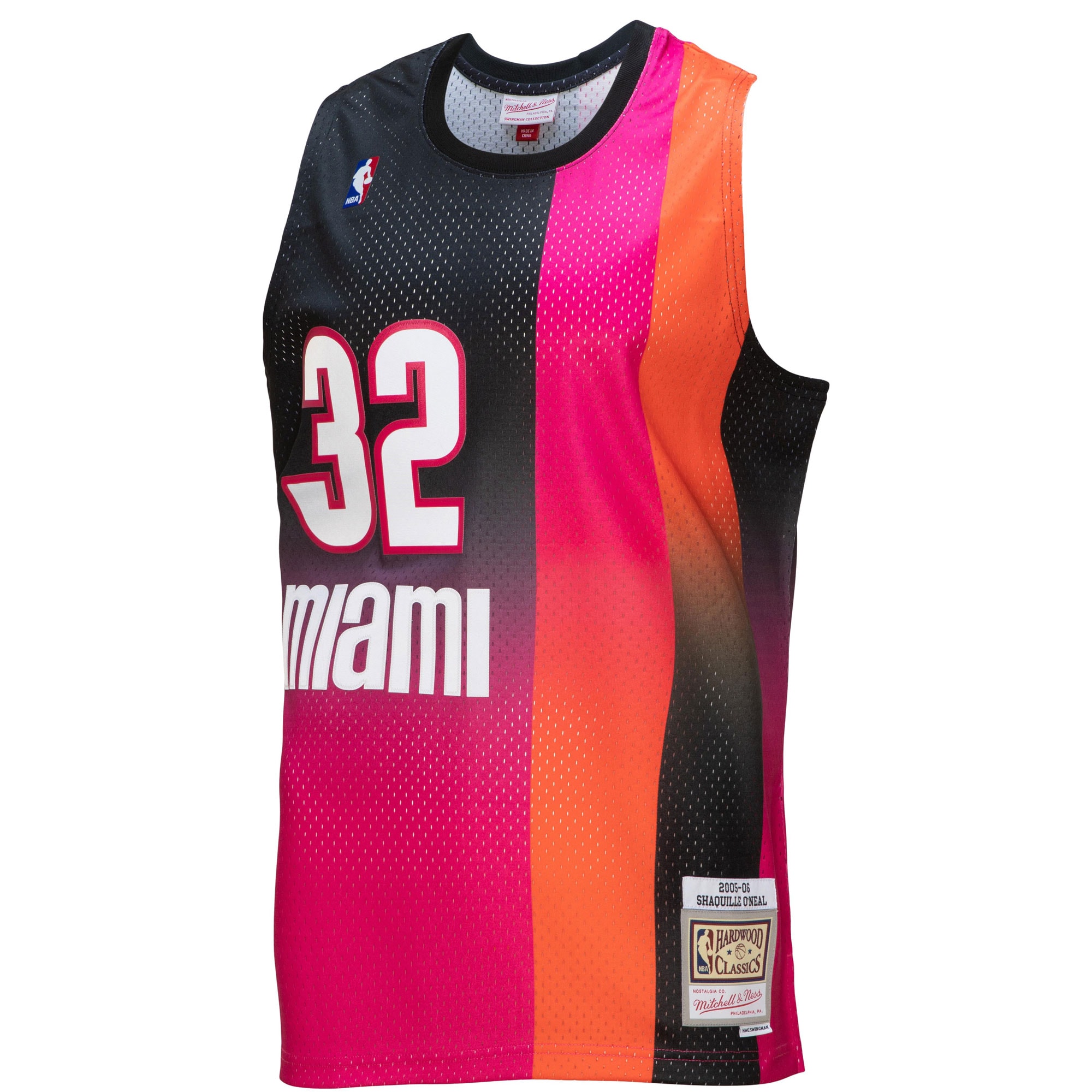 Alternative view of Men's Mitchell & Ness Shaquille O'Neal Pink/Black Miami Heat 2005/06 Hardwood Classics Fadeaway Swingman Player Basketball Jersey - JS518 