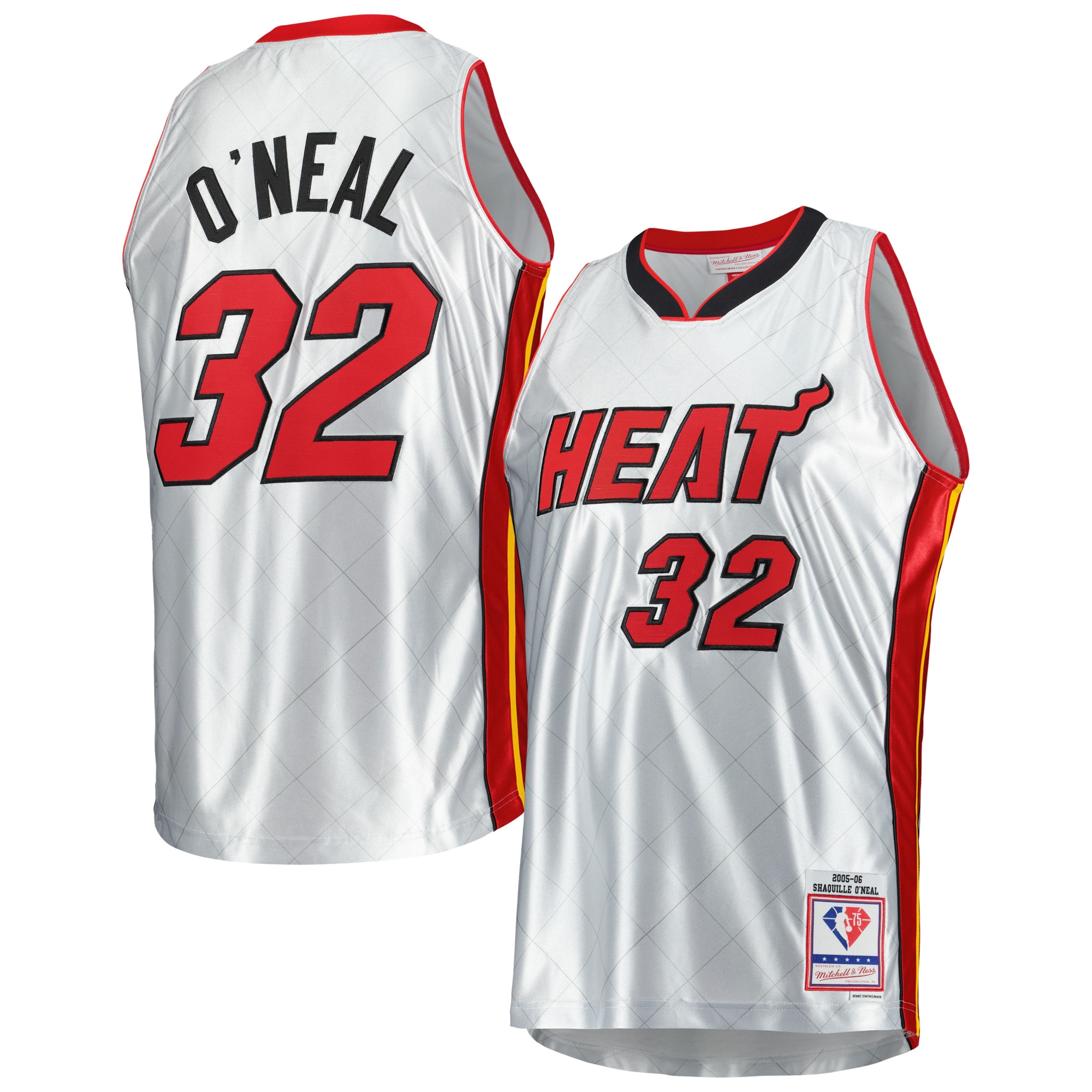 Men's Mitchell & Ness Shaquille O'Neal Platinum Miami Heat 2005/06 Hardwood Classics 75th Anniversary Swingman Basketball Jersey - JS758 