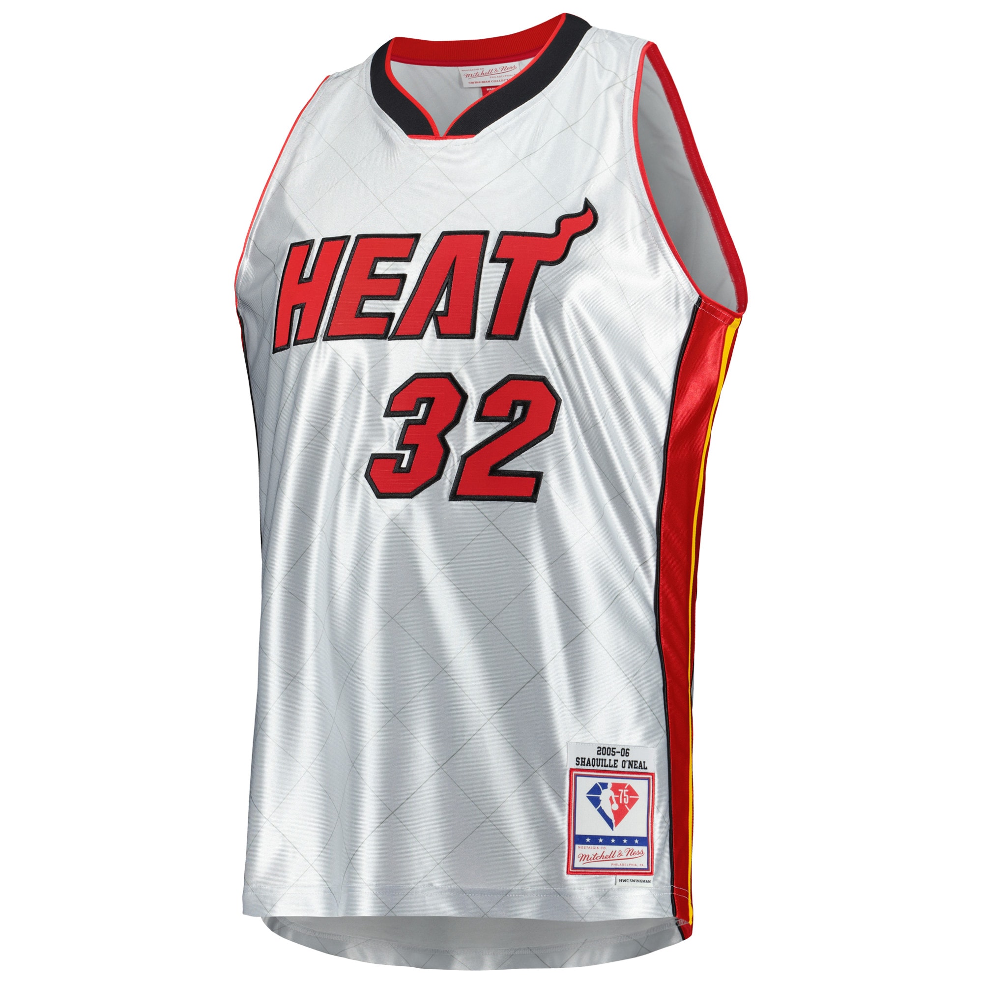 Alternative view of Men's Mitchell & Ness Shaquille O'Neal Platinum Miami Heat 2005/06 Hardwood Classics 75th Anniversary Swingman Basketball Jersey - JS758 