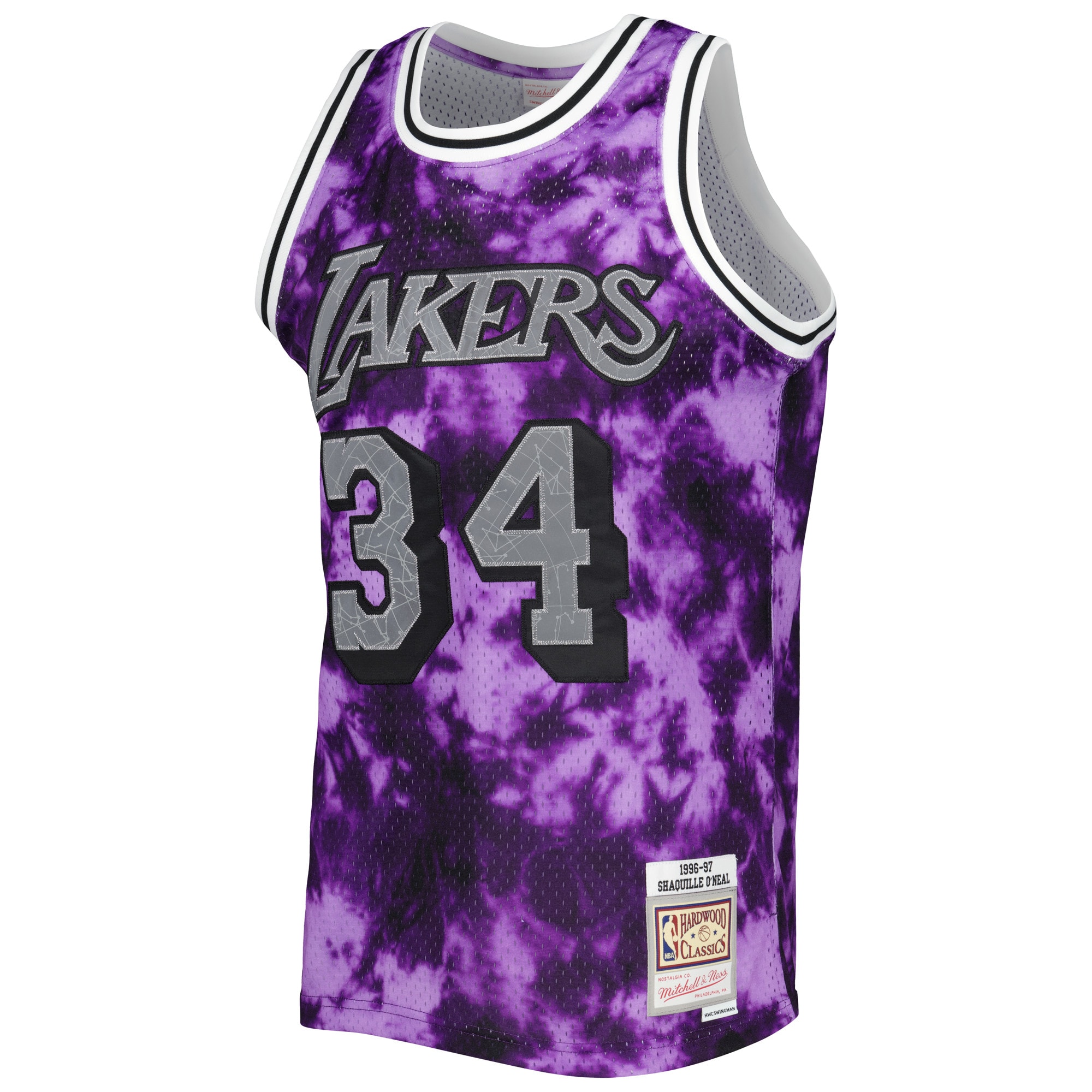 Alternative view of Men's Mitchell & Ness Shaquille O'Neal Purple Los Angeles Lakers 1996/97 Galaxy Swingman Basketball Jersey - JS414 