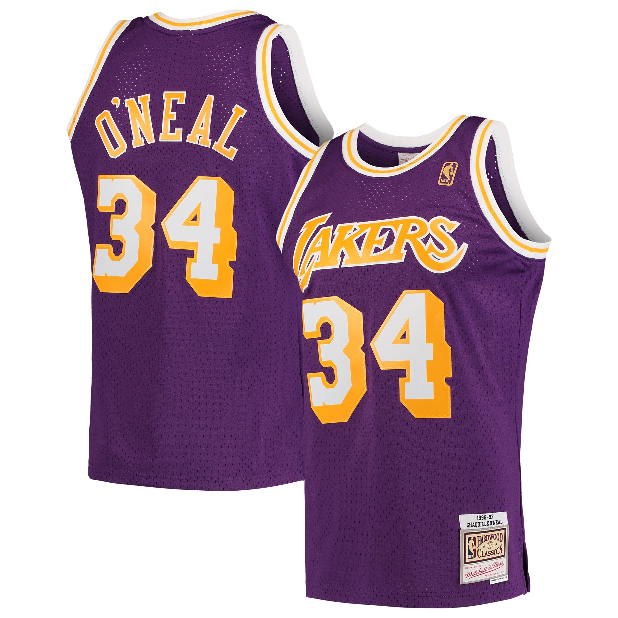 Men's Mitchell & Ness Shaquille O'neal Purple Los Angeles Lakers Hardwood Classics 1996-97 Swingman Basketball Jersey