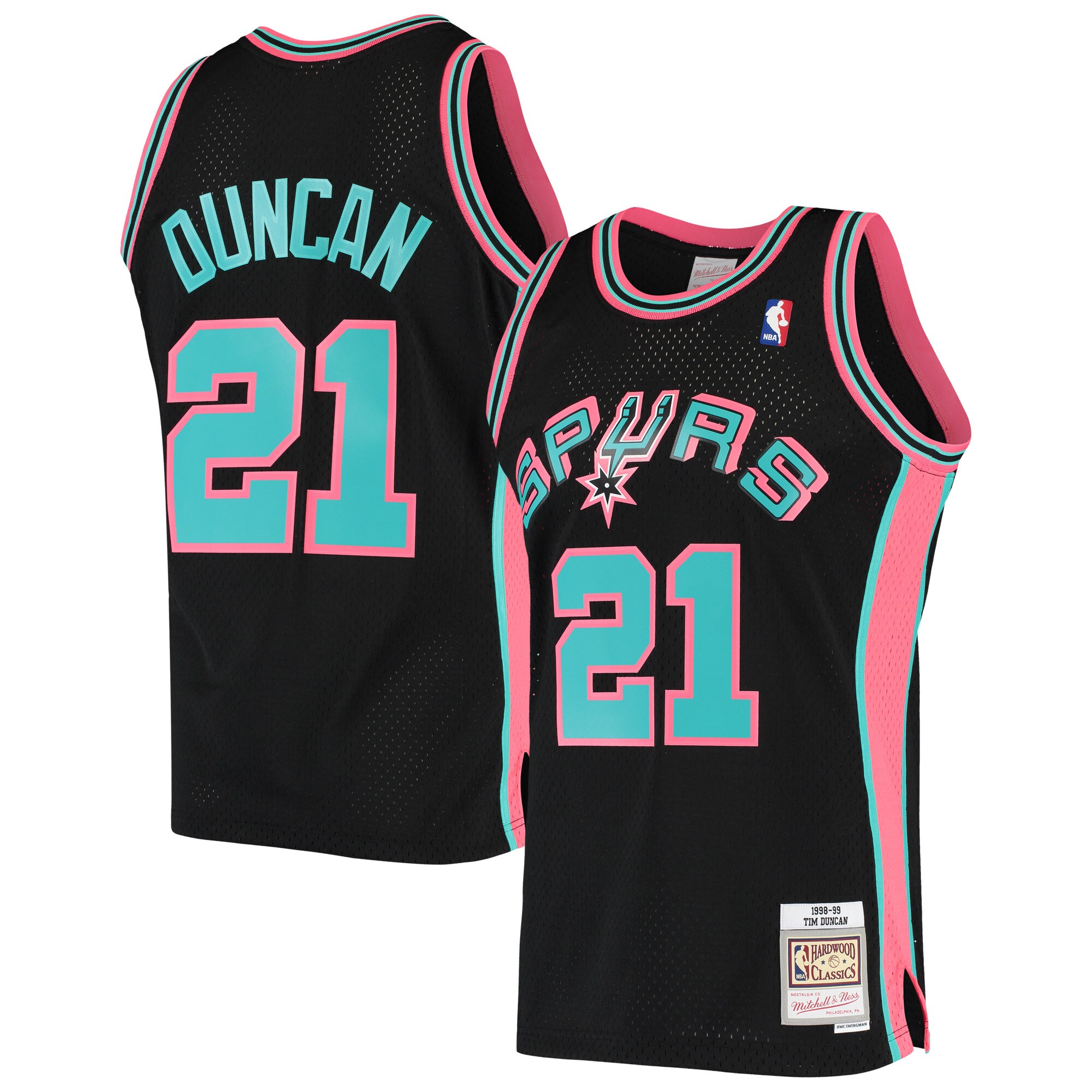 Men's Mitchell & Ness Tim Duncan Black San Antonio Spurs 1998-99 Hardwood Classics Reload Swingman Basketball Jersey