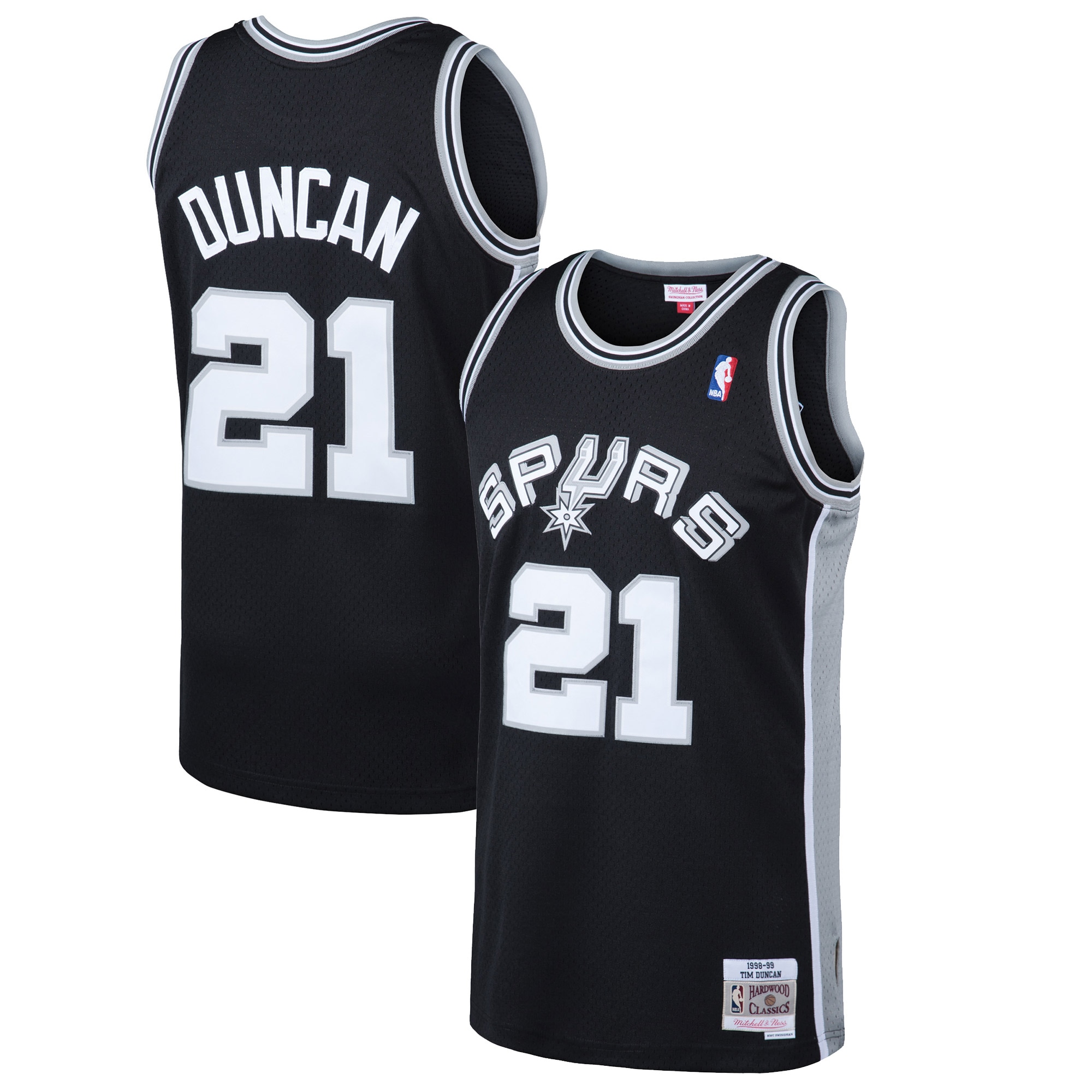 Men's Mitchell & Ness Tim Duncan Black San Antonio Spurs 1998-99 Hardwood Classics Swingman Basketball Jersey