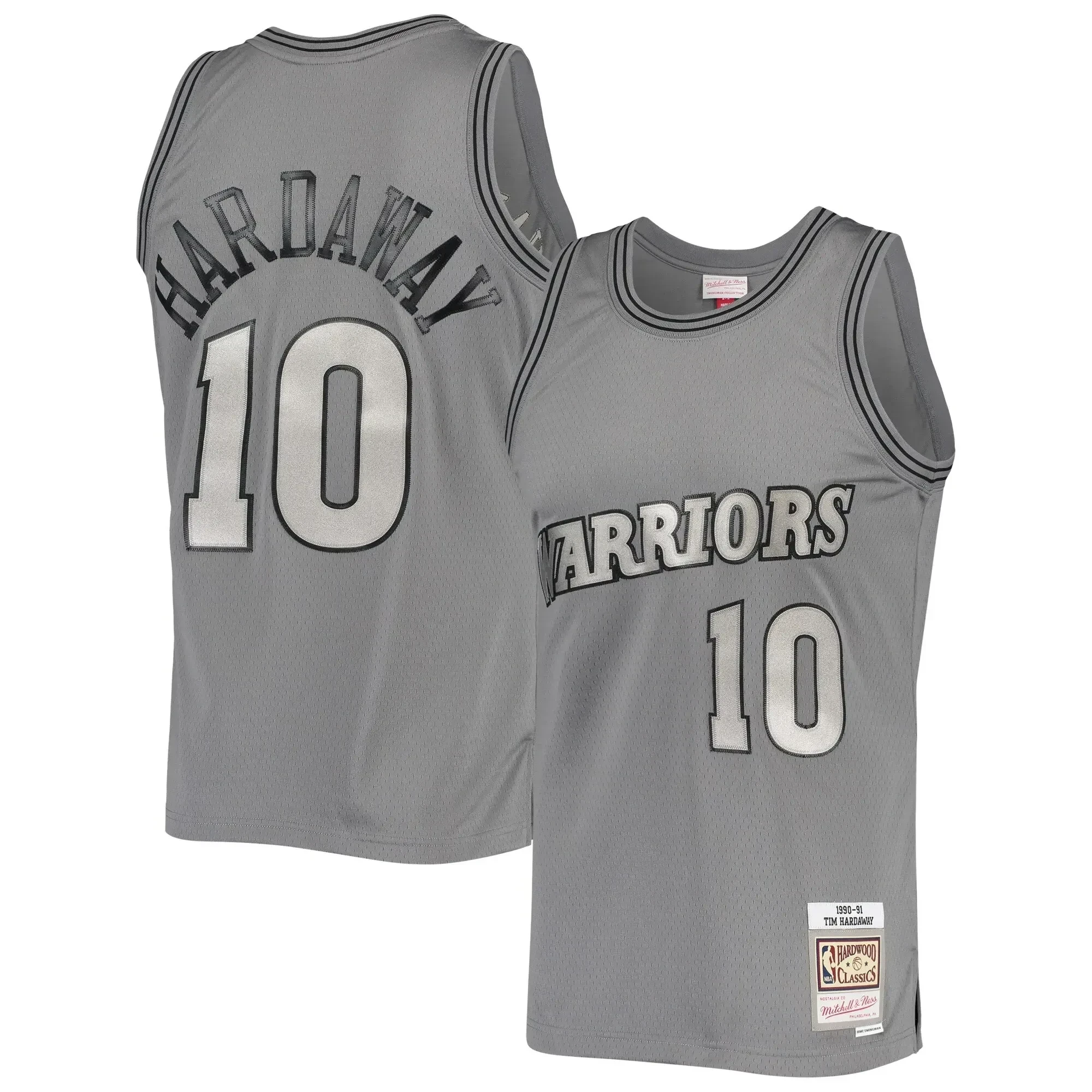 Men's Mitchell & Ness Tim Hardaway Charcoal Golden State Warriors Hardwood Classics Retired Player 1990/91 Metal Works Swingman Basketball Jersey - JS136 
