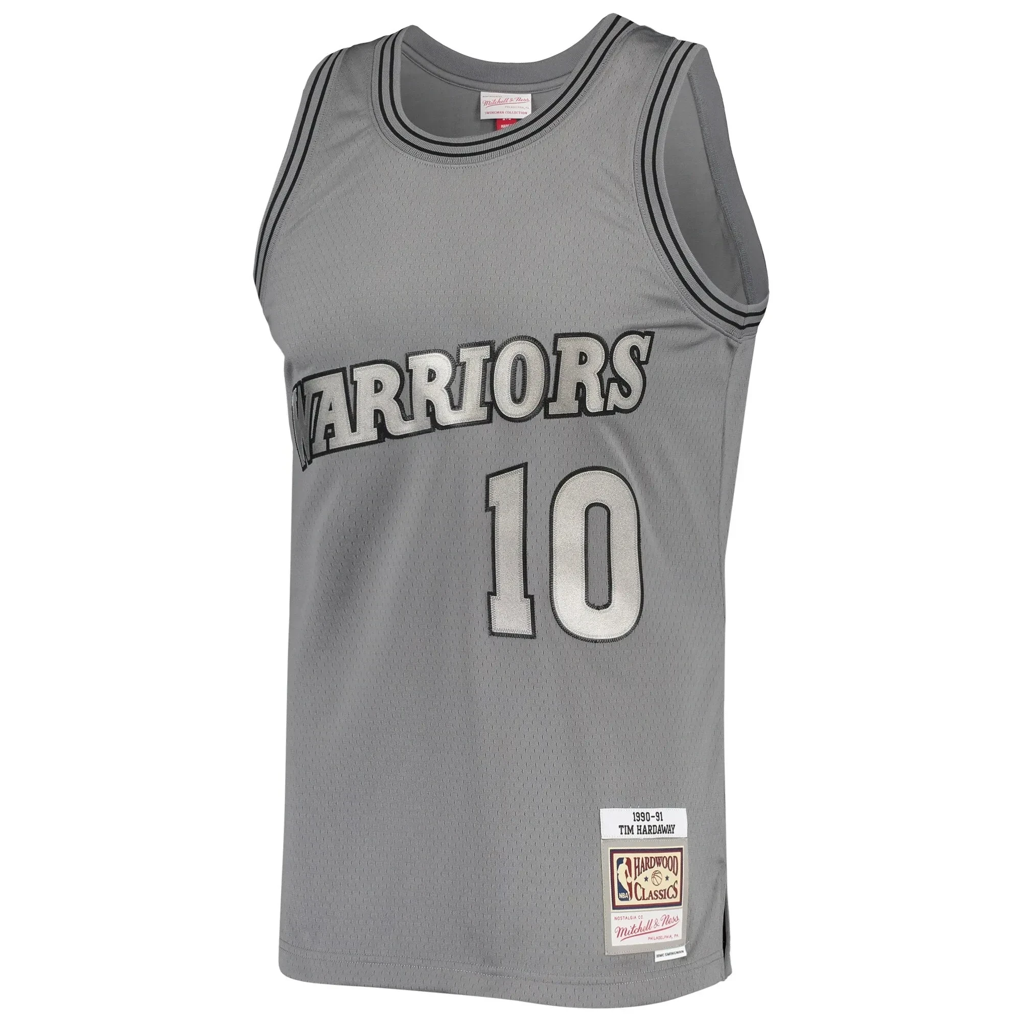 Alternative view of Men's Mitchell & Ness Tim Hardaway Charcoal Golden State Warriors Hardwood Classics Retired Player 1990/91 Metal Works Swingman Basketball Jersey - JS136 
