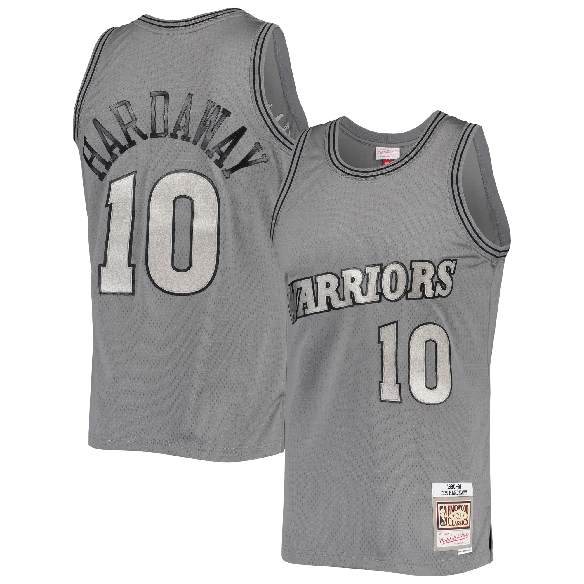 Men's Mitchell & Ness Tim Hardaway Charcoal Golden State Warriors Hardwood Classics Retired Player 1990/91 Metal Works Swingman Basketball Jersey