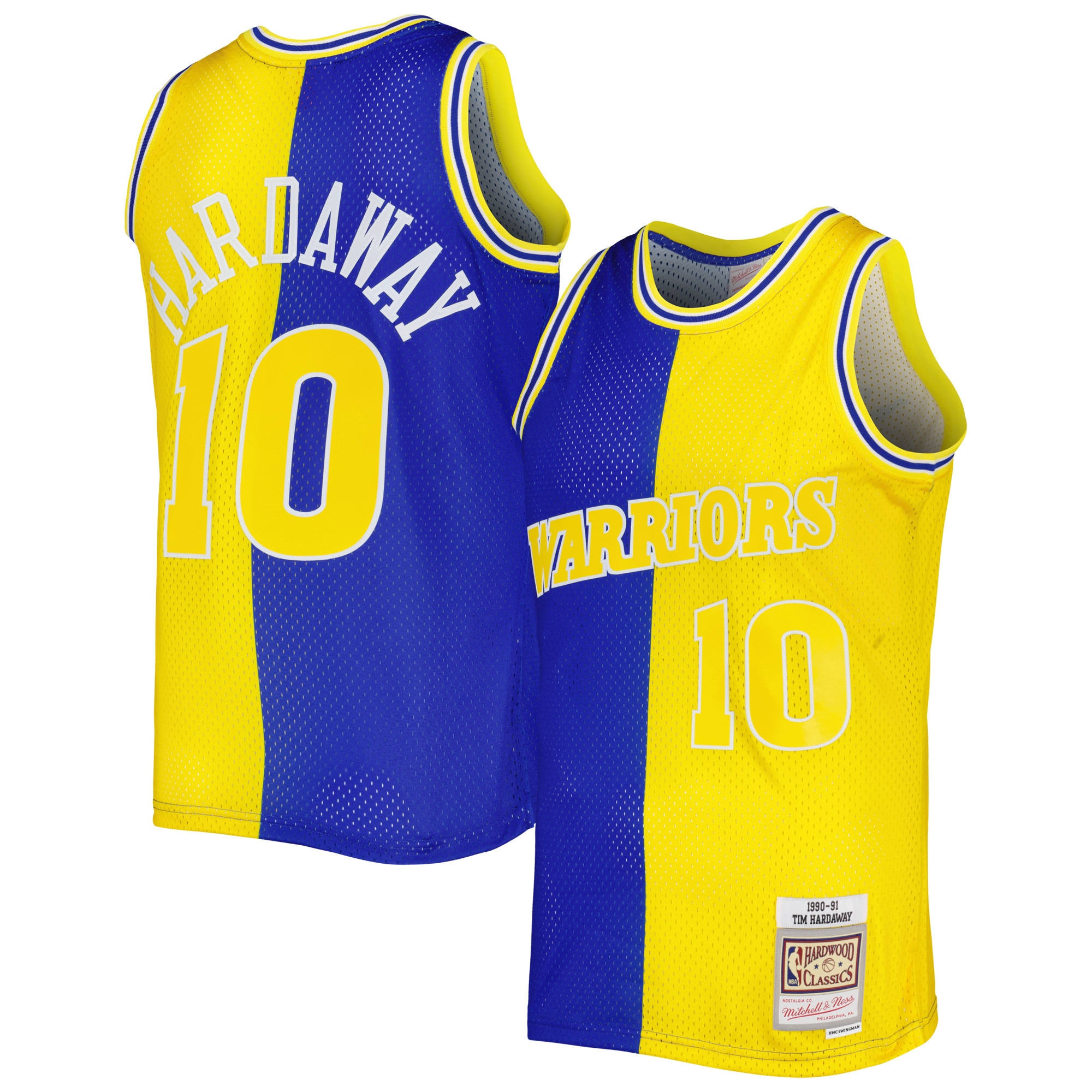 Men's Mitchell & Ness Tim Hardaway Royal/Gold Golden State Warriors Hardwood Classics 1990/91 Split Swingman Basketball Jersey - JS388 