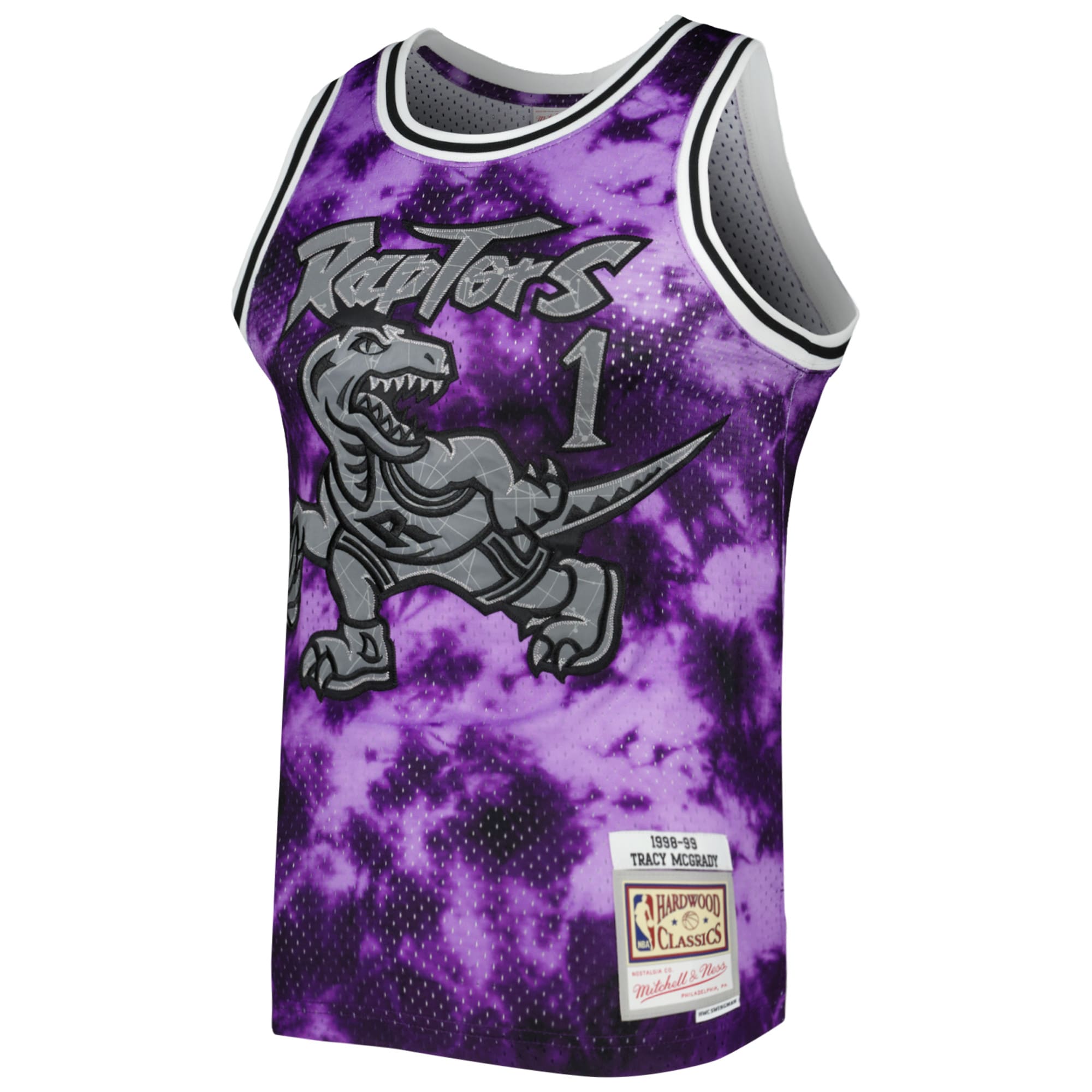 Alternative view of Men's Mitchell & Ness Tracy McGrady Purple Toronto Raptors 1998/99 Galaxy Swingman Basketball Jersey - JS654 