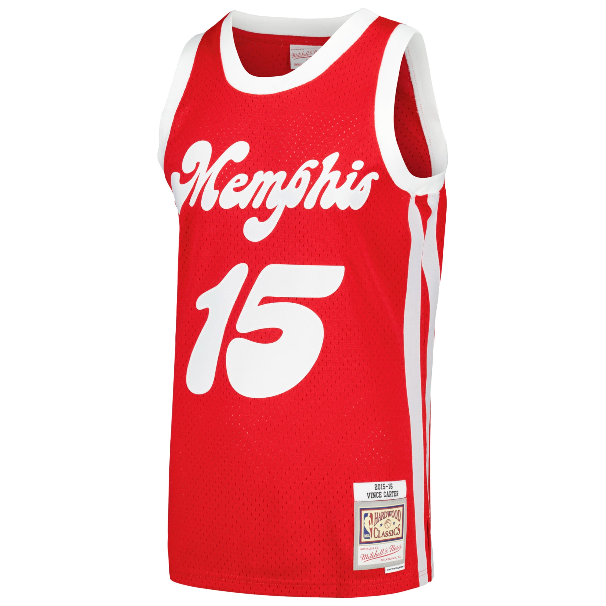 Alternative view of Men's Mitchell & Ness Vince Carter Red Memphis Grizzlies 2015/16 Hardwood Classics Swingman Basketball Jersey - JS190 