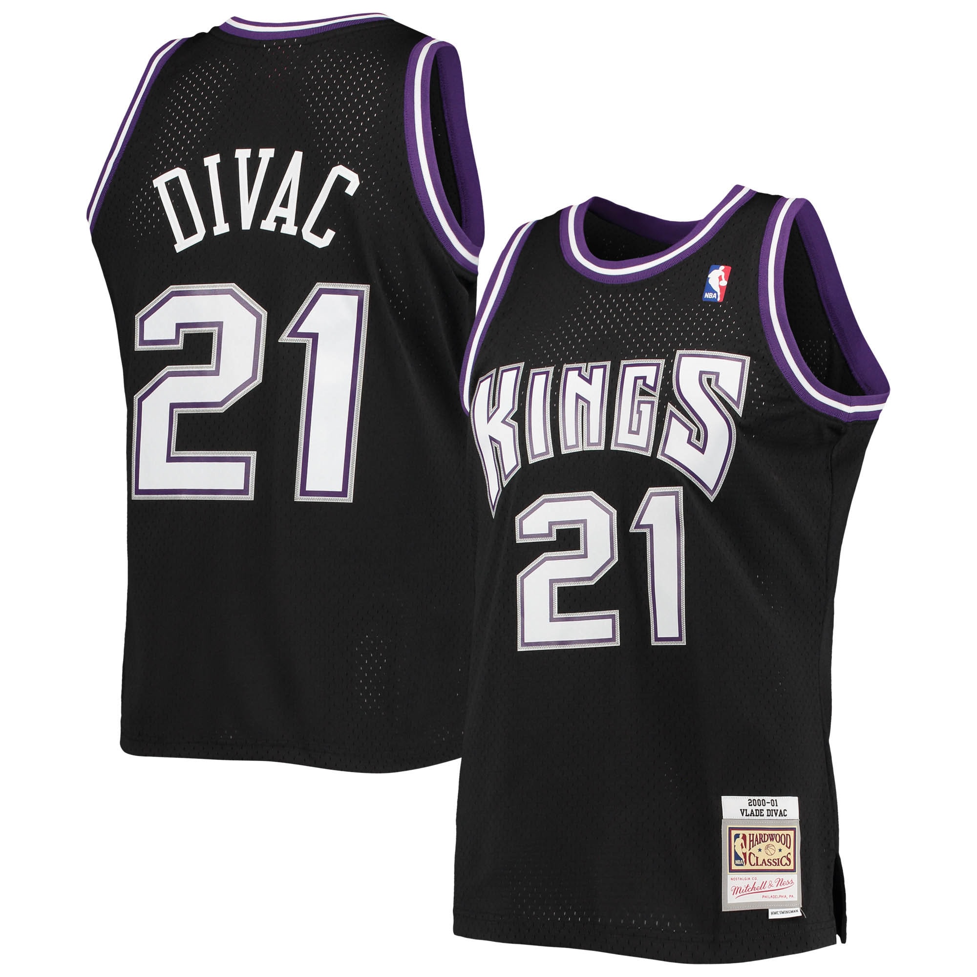 Men's Mitchell & Ness Vlade Divac Black Sacramento Kings 2000/01 Hardwood Classics Swingman Basketball Jersey - JS227 
