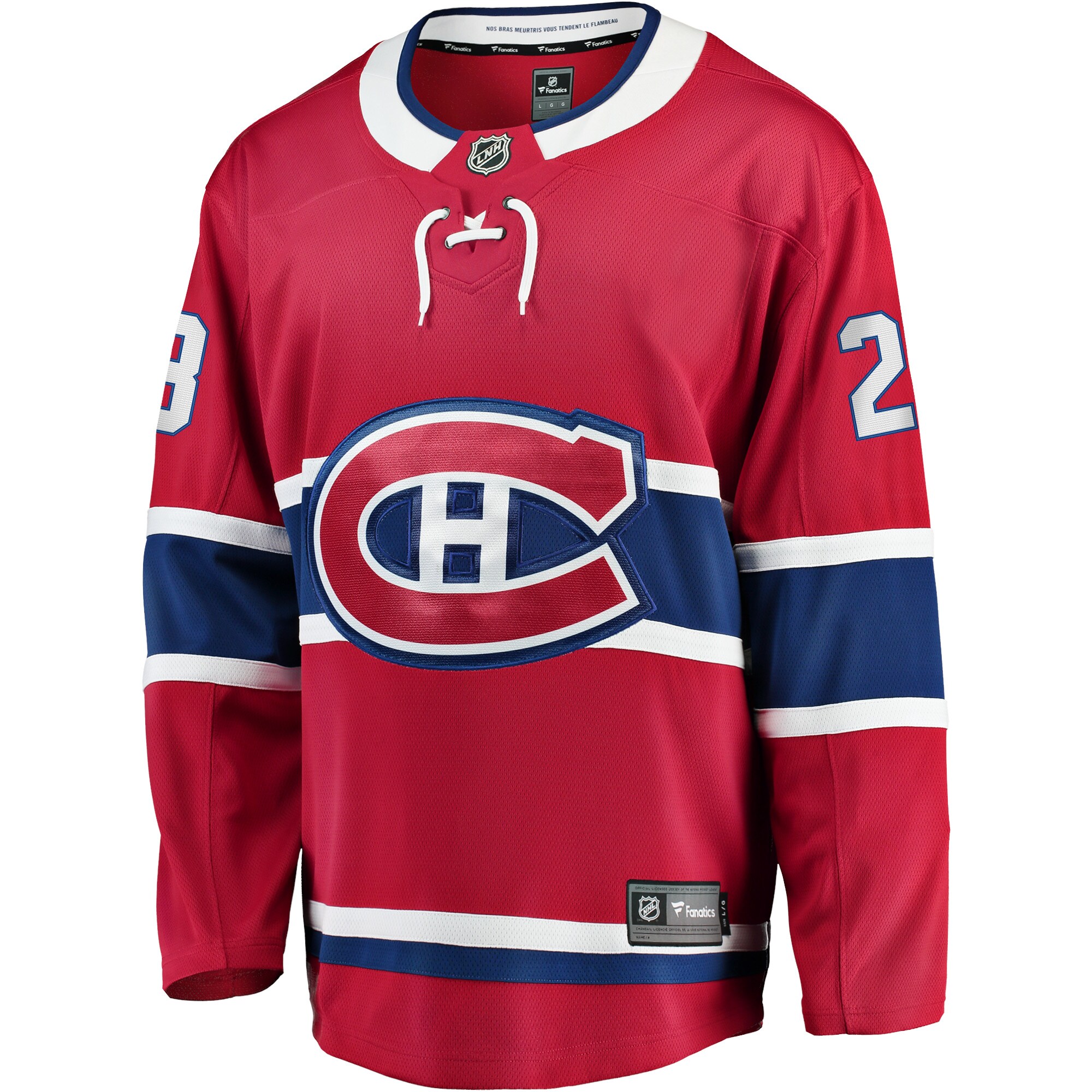 Alternative view of Men's Montreal Canadiens Christian Dvorak Red Home Breakaway Player Hockey Jersey - JS394 