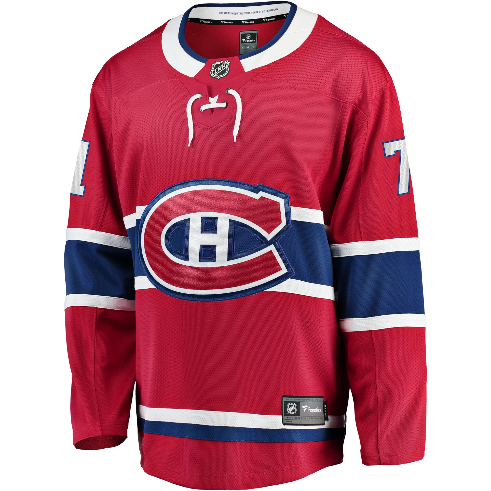 Alternative view of Men's Montreal Canadiens Jake Evans Red Home Breakaway Player Hockey Jersey - JS372 