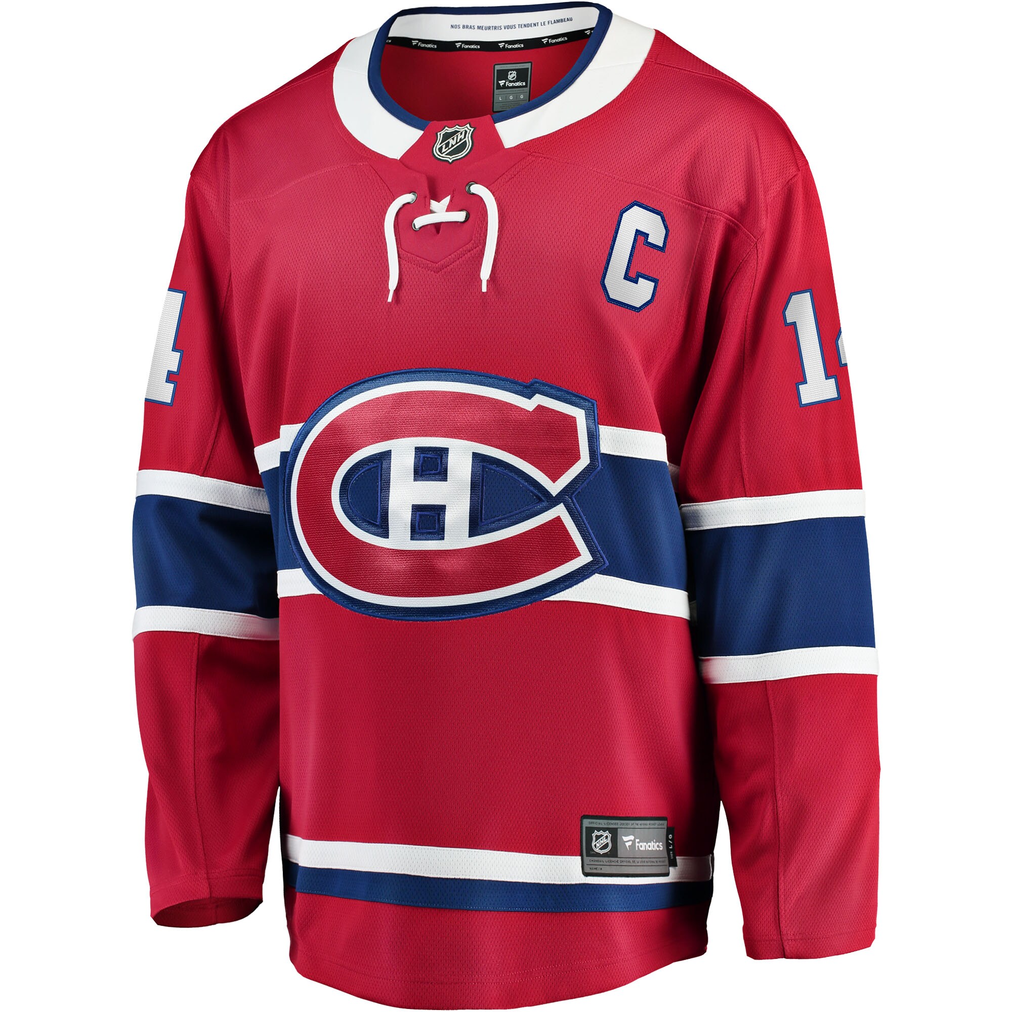 Alternative view of Men's Montreal Canadiens Nick Suzuki Red Home Captain Patch Breakaway Player Hockey Jersey - JS578 