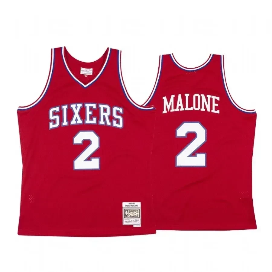 Men's Moses Malone 2 Philadelphia 76ers Red Hardwood Classics Basketball Jersey - JS499 