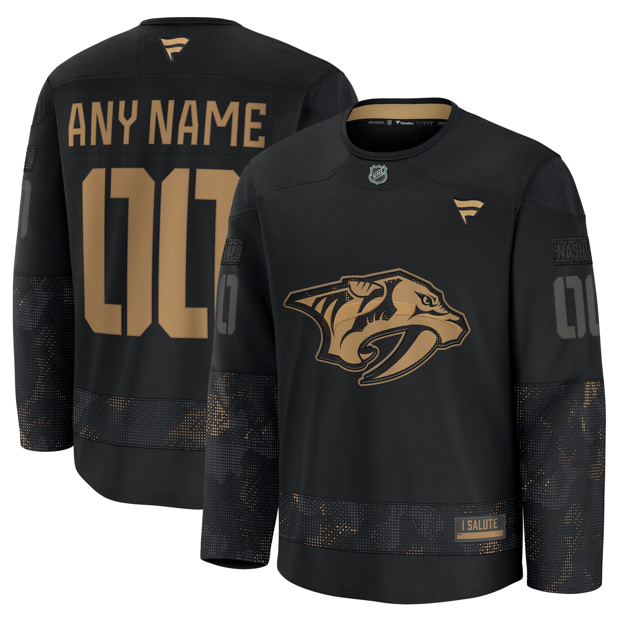 Men's Nashville Predators Black 2024 Military Appreciation Custom Practice Hockey Jersey - JS649 