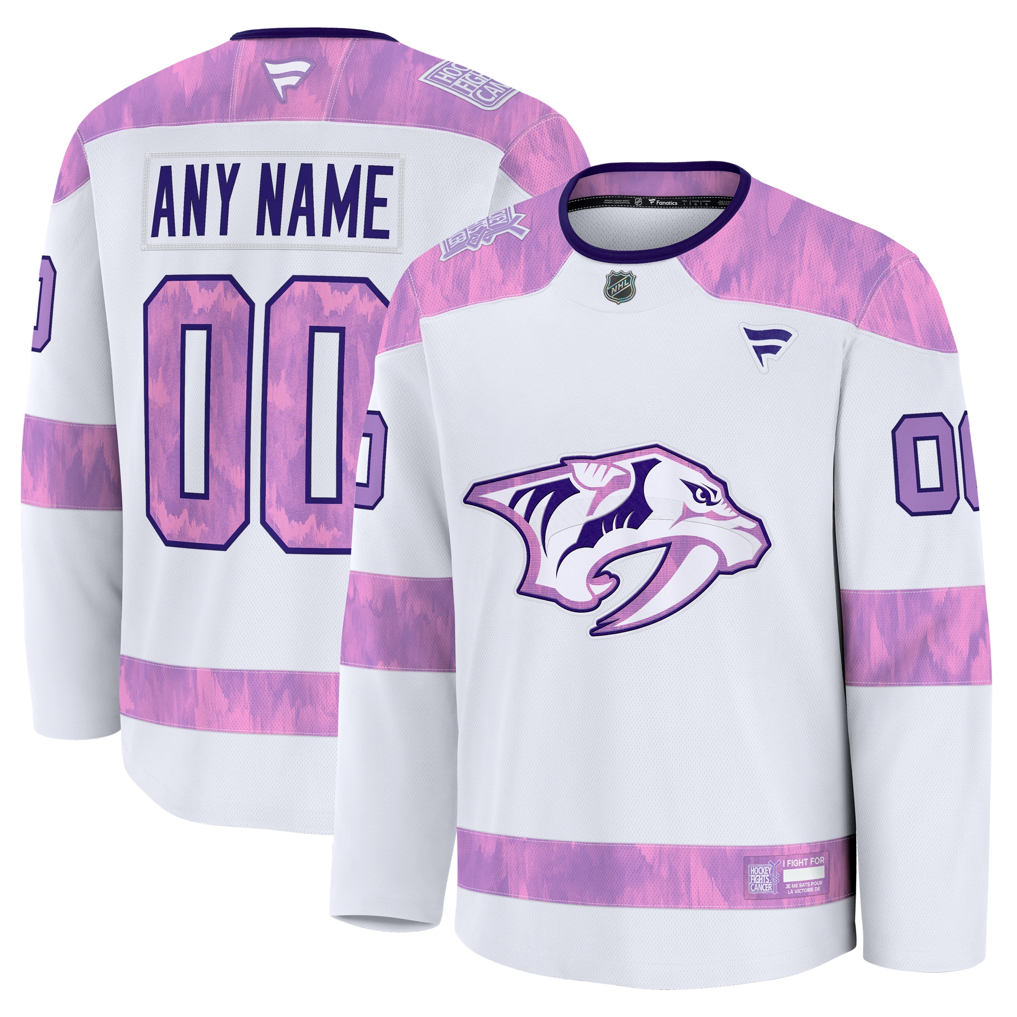 Men's Nashville Predators White 2024 Hockey Fights Cancer Custom Practice Hockey Jersey - JS651 