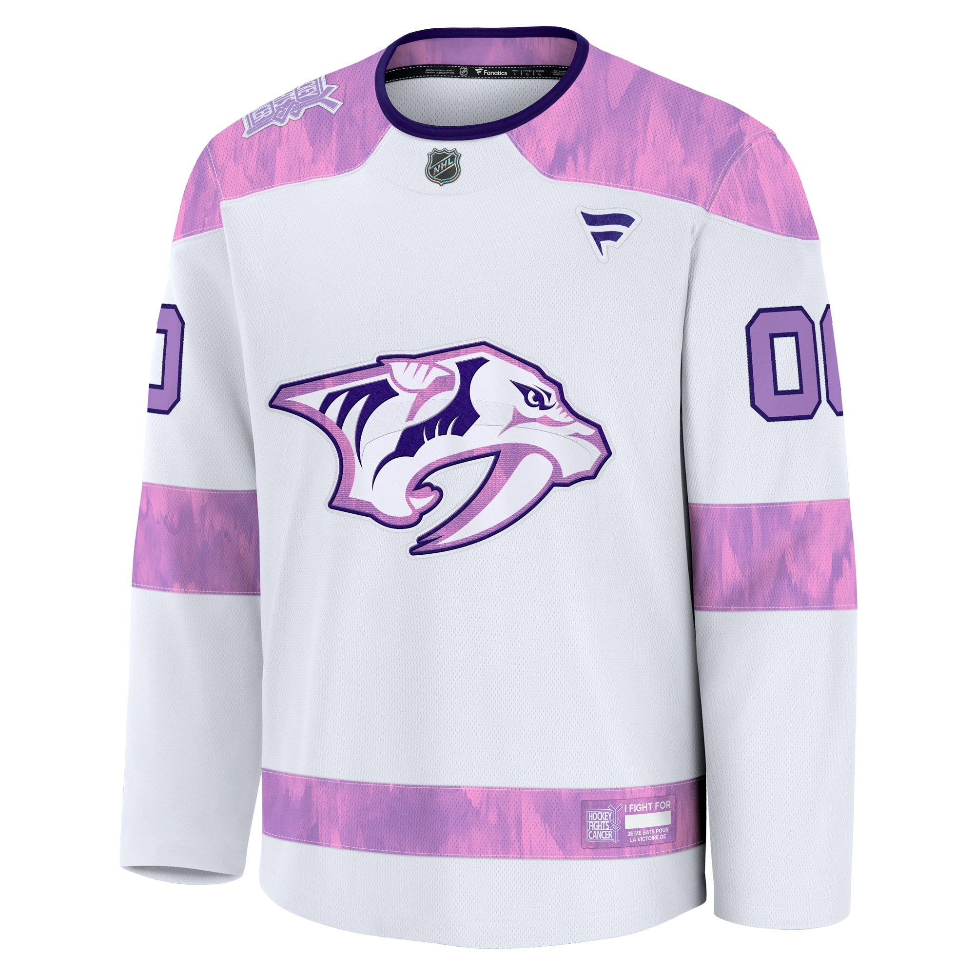 Alternative view of Men's Nashville Predators White 2024 Hockey Fights Cancer Custom Practice Hockey Jersey - JS651 
