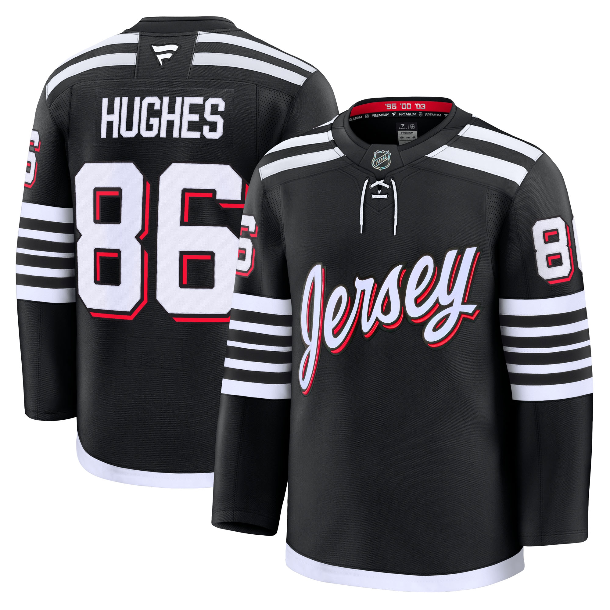 Men's New Jersey Devils Jack Hughes Black Alternate Premium Jersey - JS452 
