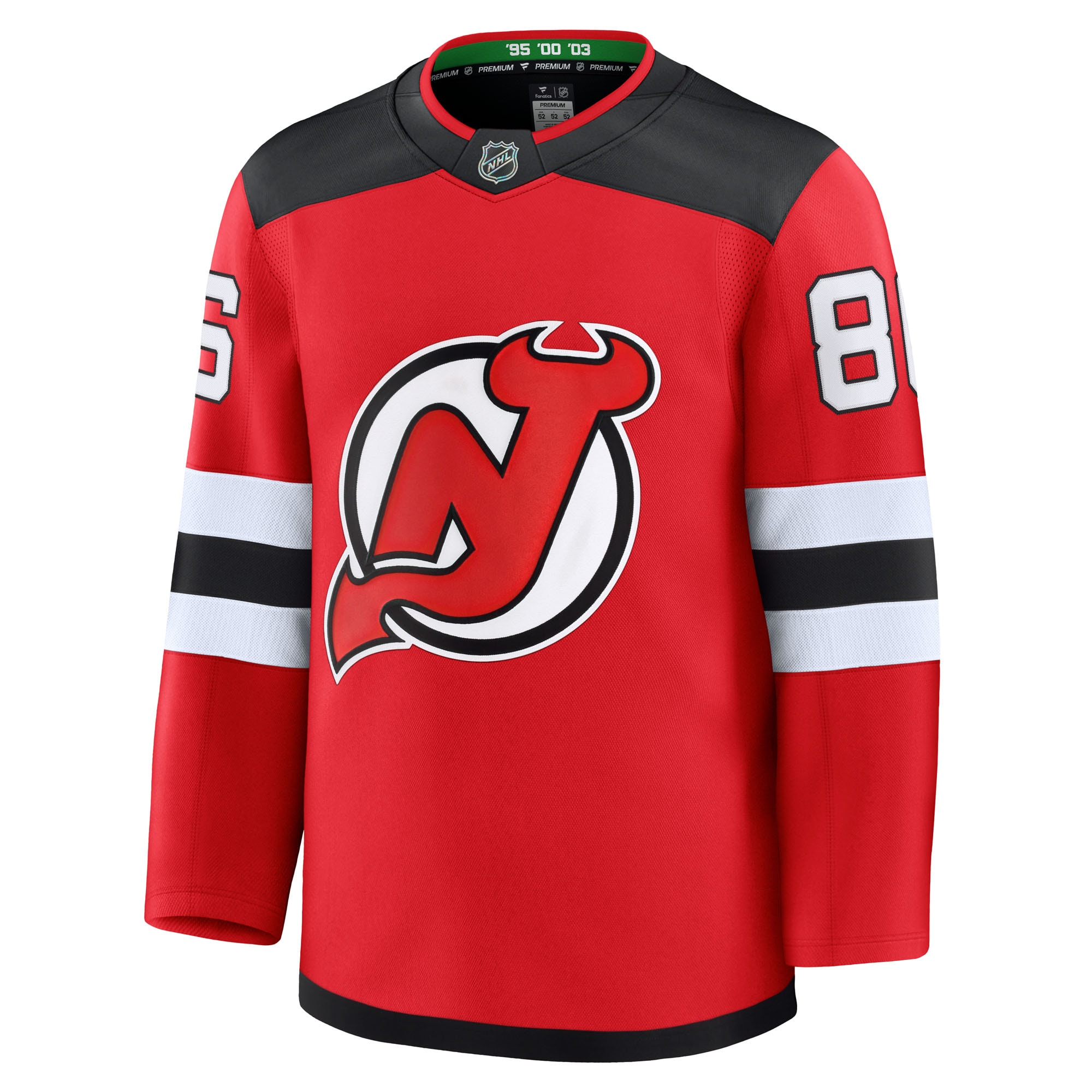 Alternative view of Men's New Jersey Devils Jack Hughes Red Home Premium Jersey - JS330 