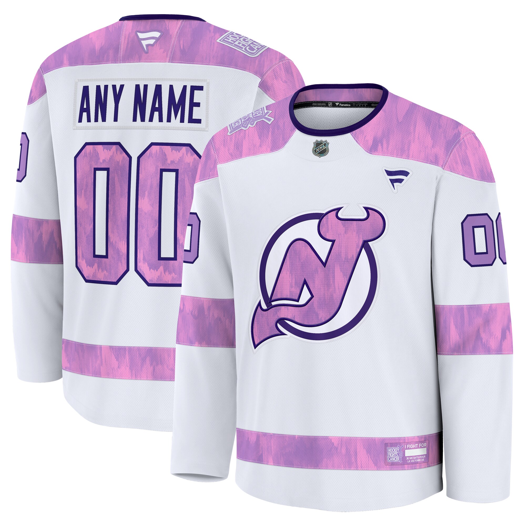 Men's New Jersey Devils White 2024 Hockey Fights Cancer Custom Practice Jersey - JS988 