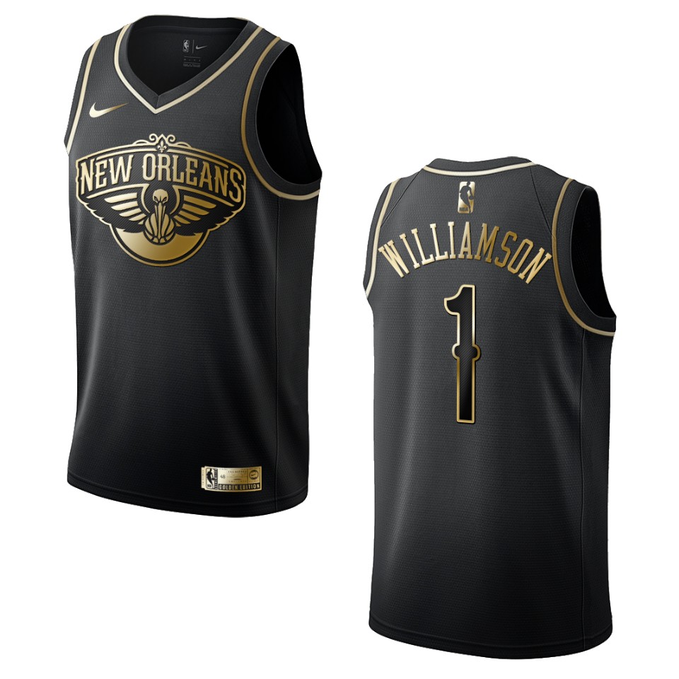 Men's New Orleans Pelicans #1 Zion Williamson Golden Edition Basketball Jersey - Black