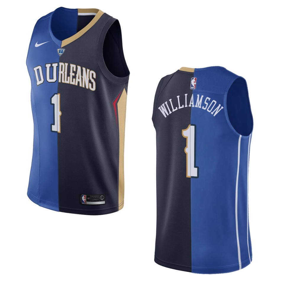 Men's New Orleans Pelicans #1 Zion Williamson Split Swingman Basketball Jersey - Blue