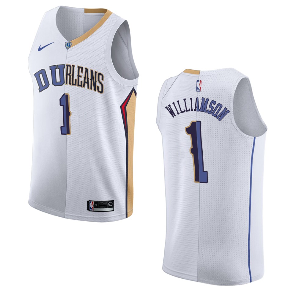 Men's New Orleans Pelicans #1 Zion Williamson Split Swingman Basketball Jersey - White