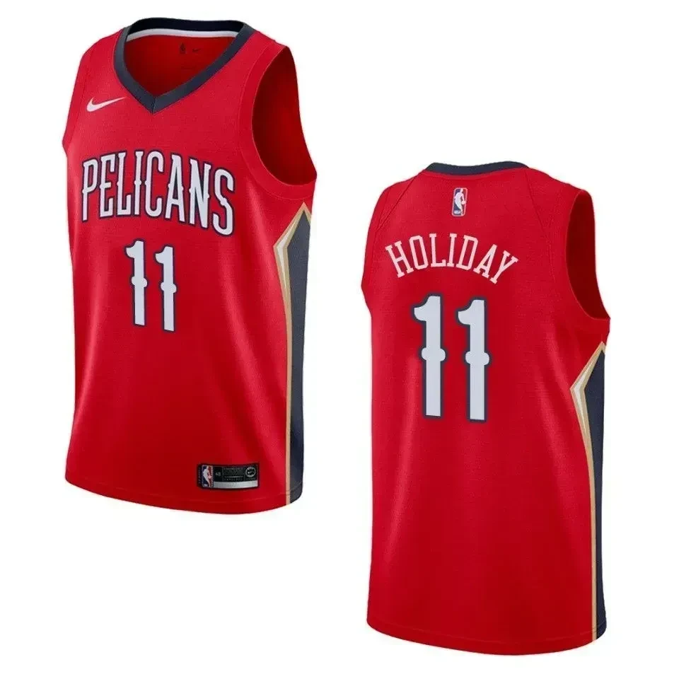Men's New Orleans Pelicans 11 Jrue Holiday Statement Swingman Basketball Jersey - Red - JS197 