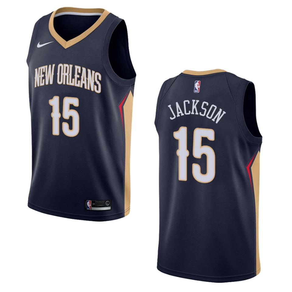 Men's New Orleans Pelicans #15 Frank Jackson Icon Swingman Basketball Jersey - Navy