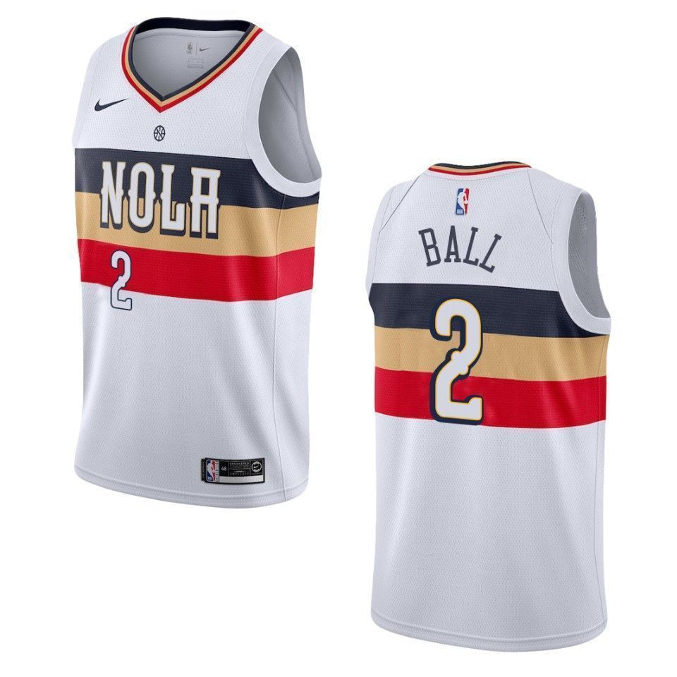 Men's New Orleans Pelicans 2 Lonzo Ball Earned Swingman Basketball Jersey - White - JS890 