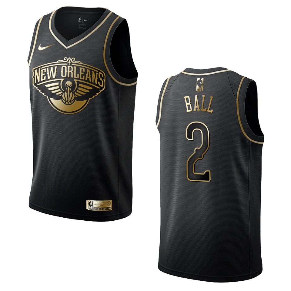 Men’s New Orleans Pelicans #2 Lonzo Ball Golden Edition Basketball Jersey – Black