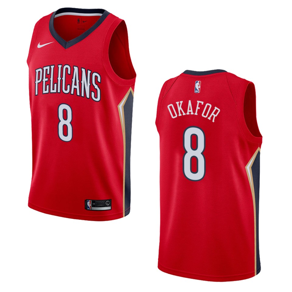 Men's New Orleans Pelicans #8 Jahlil Okafor Statement Swingman Basketball Jersey - Red