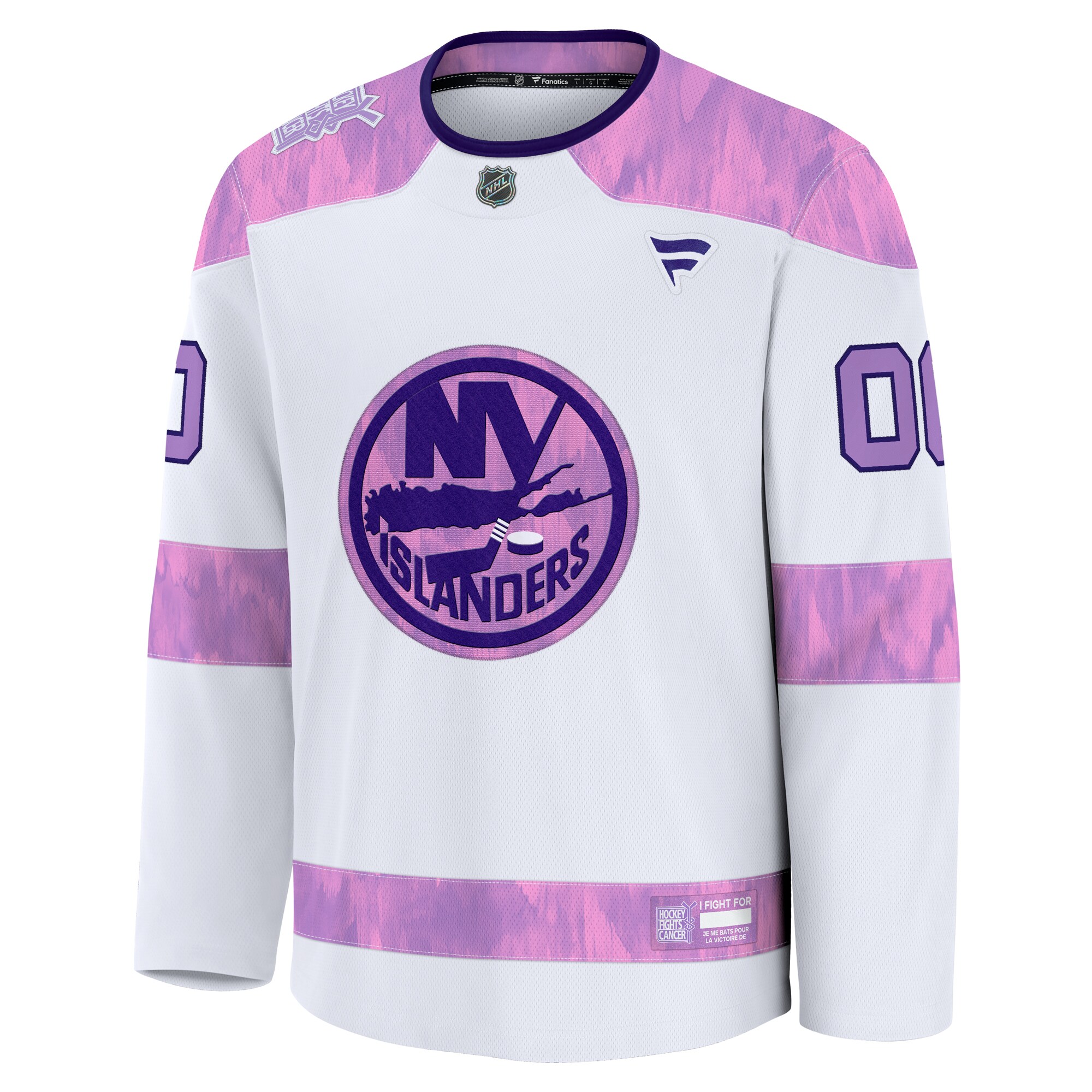 Alternative view of Men's New York Islanders White 2024 Hockey Fights Cancer Custom Practice Hockey Jersey - JS983 