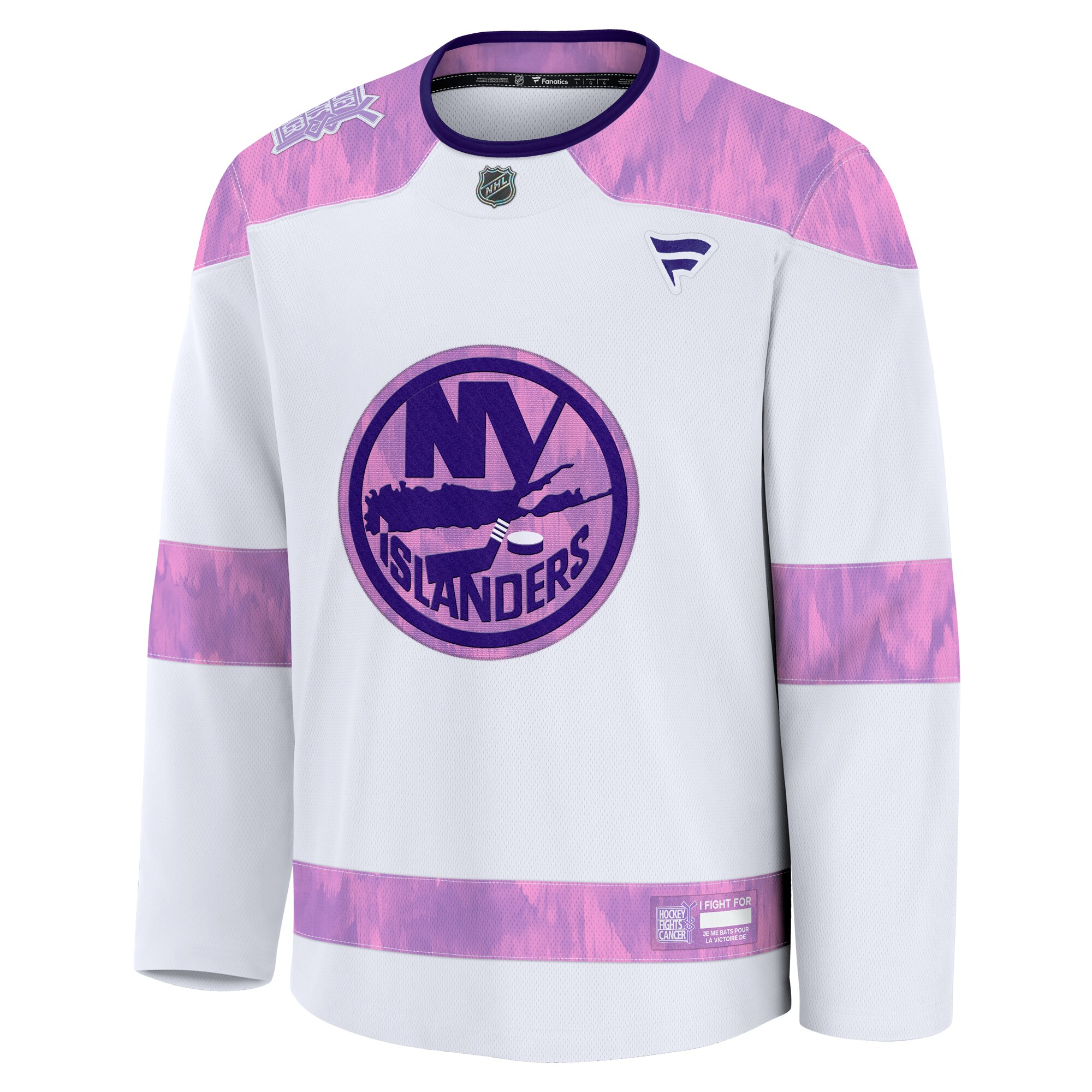 Alternative view of Men's New York Islanders White 2024 Hockey Fights Cancer Practice Hockey Jersey - JS440 