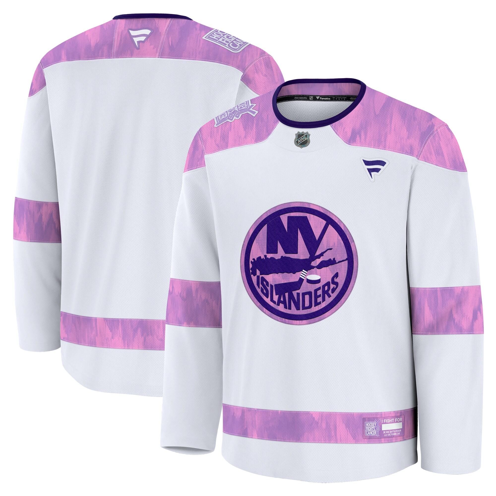 Men's New York Islanders White 2024 Hockey Fights Cancer Practice Hockey Jersey - JS440 
