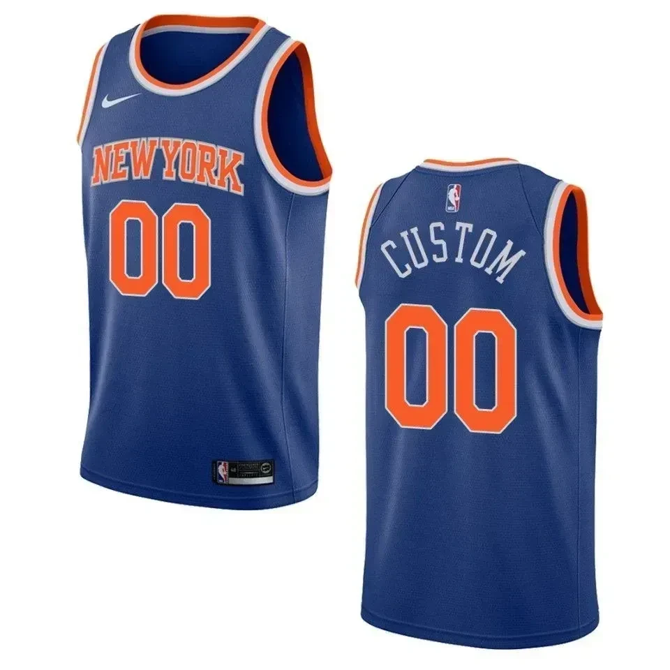 Men's New York Knicks 00 Custom Icon Swingman Basketball Jersey - Blue - JS936 