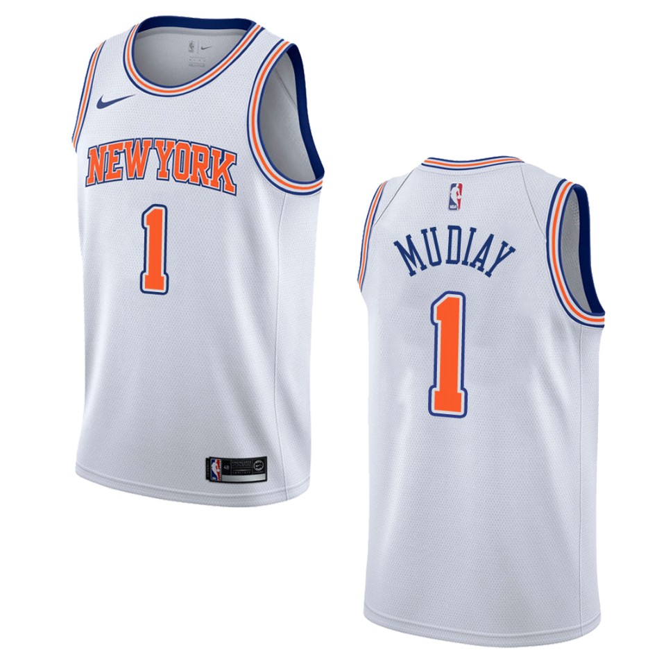 Men's New York Knicks #1 Emmanuel Mudiay Statement Swingman Basketball Jersey - White