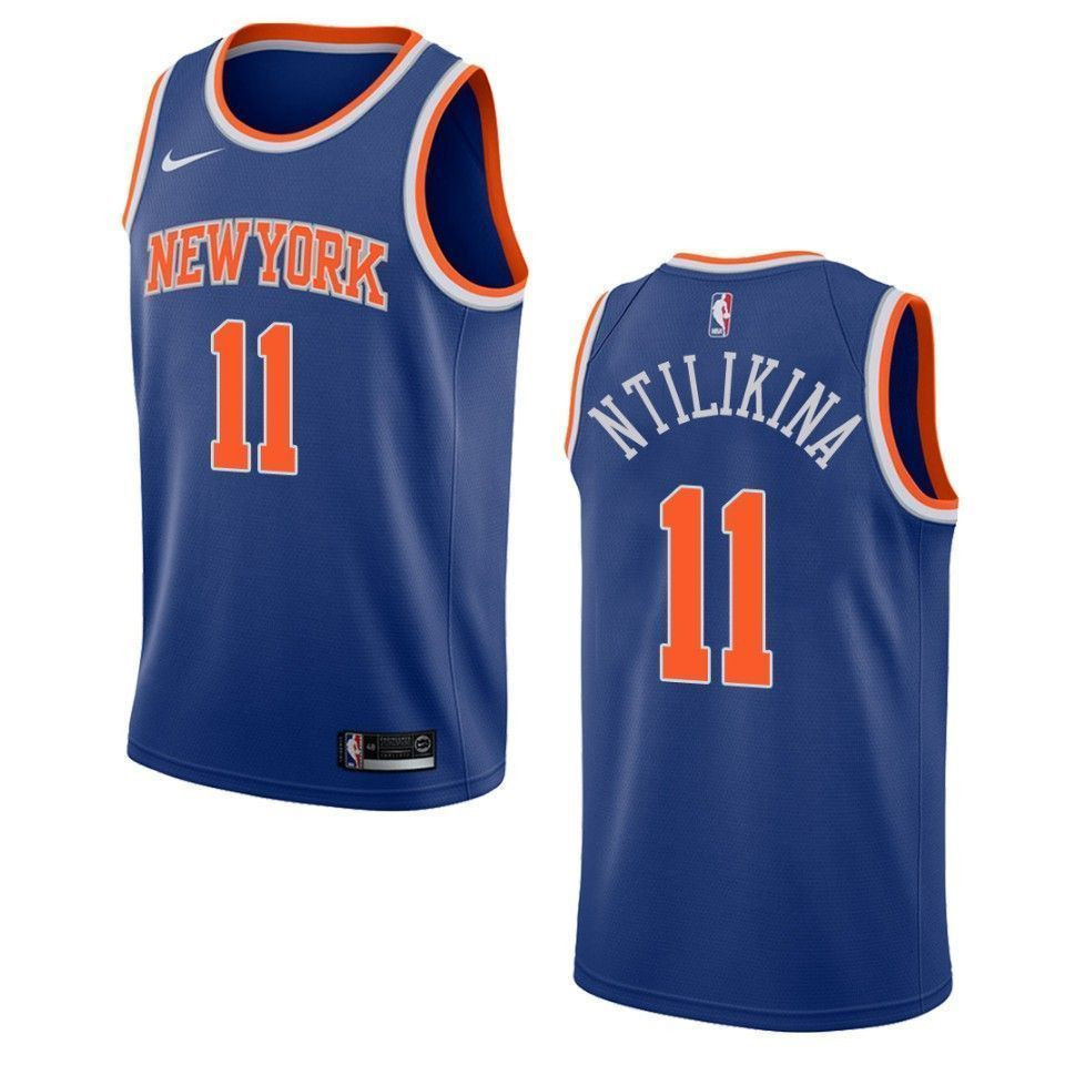 Men's New York Knicks 11 Frank Ntilikina Icon Swingman Basketball Jersey - Blue - JS395 