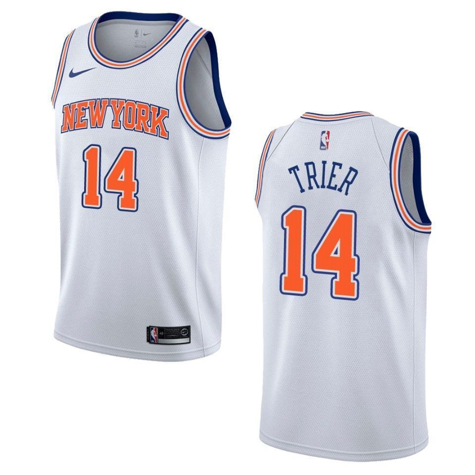 Men's New York Knicks 14 Allonzo Trier Statement Swingman Basketball Jersey - White - JS147 