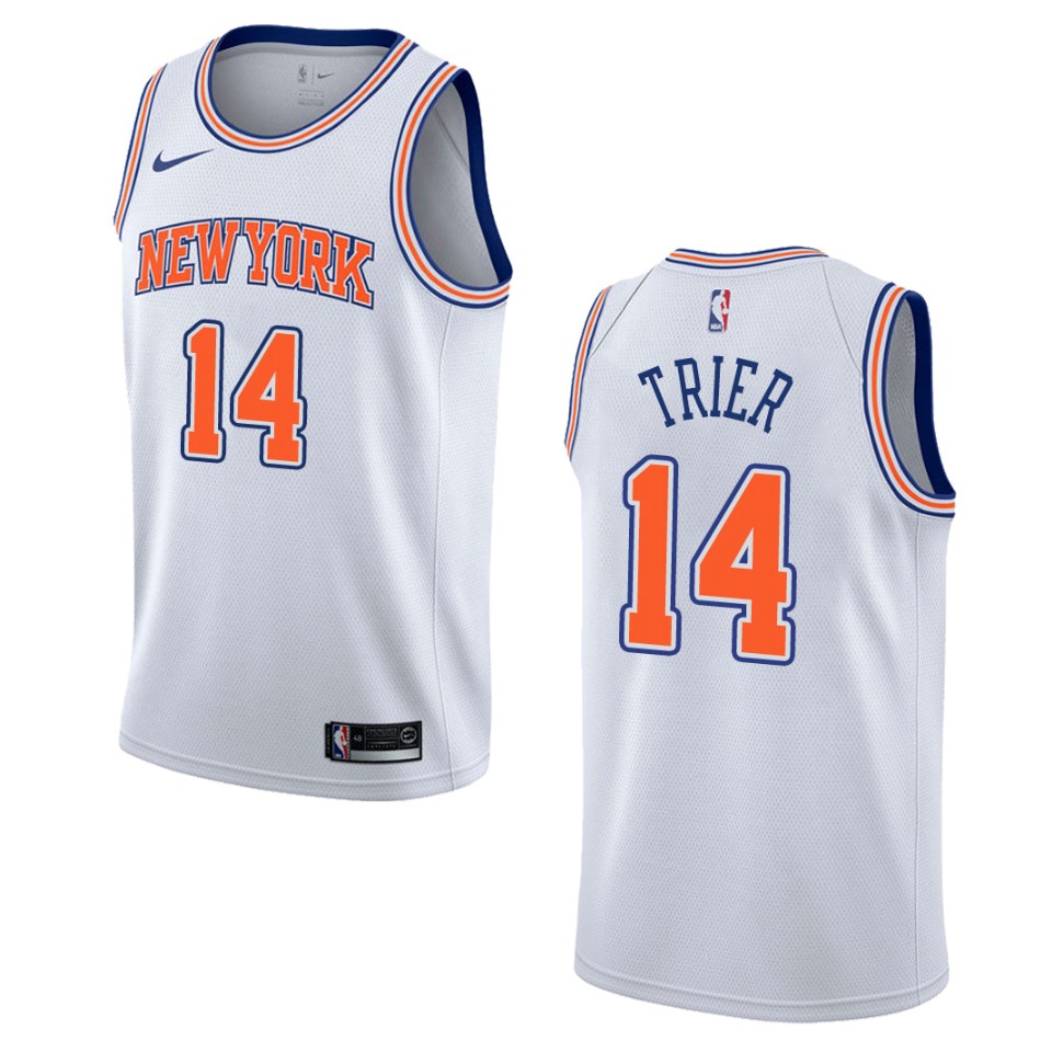 Men's New York Knicks #14 Allonzo Trier Statement Swingman Basketball Jersey - White