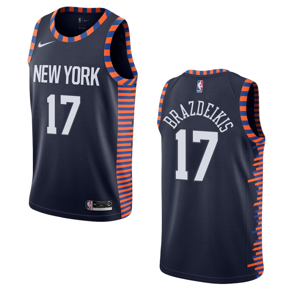 Men's New York Knicks #17 Iggy Brazdeikis City Swingman Basketball Jersey - Navy
