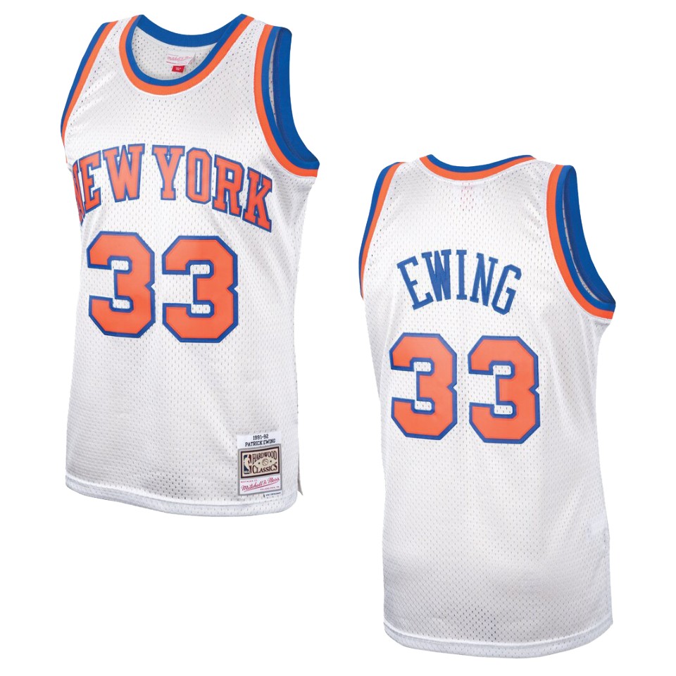 Men's New York Knicks #33 Patrick Ewing Hardwood Classics Swingman Basketball Jersey - Platinum