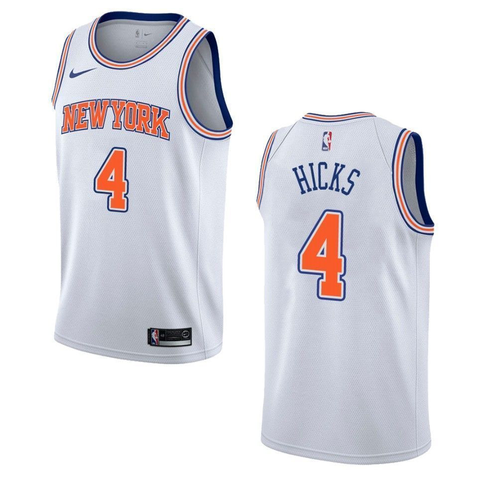 Men's New York Knicks 4 Isaiah Hicks Statement Swingman Basketball Jersey - White - JS129 