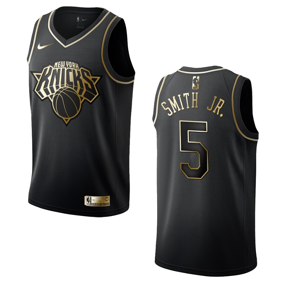 Men's New York Knicks #5 Dennis Smith Jr. Golden Edition Basketball Jersey - Black
