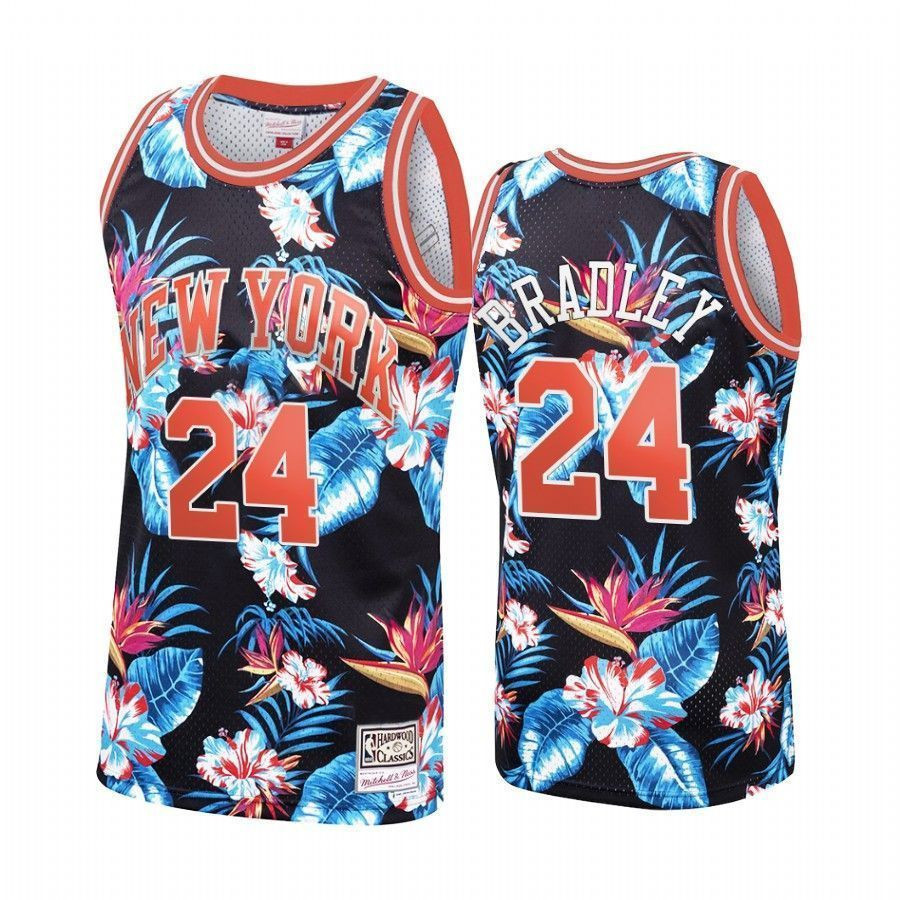 Men's New York Knicks Bill Bradley 24 Floral Fashion Basketball Jersey - JS794 