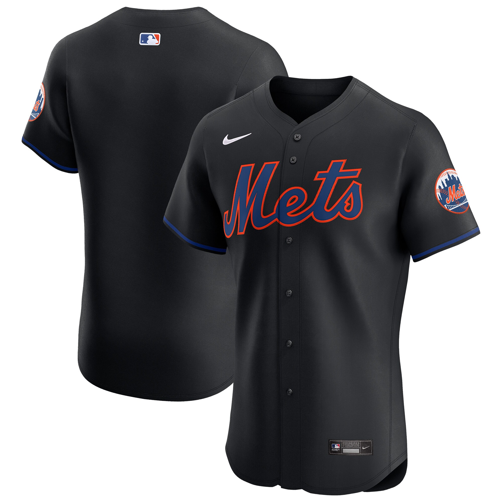 Men's New York Mets Black Alternate Vapor Premier Elite Patch Baseball Jersey 